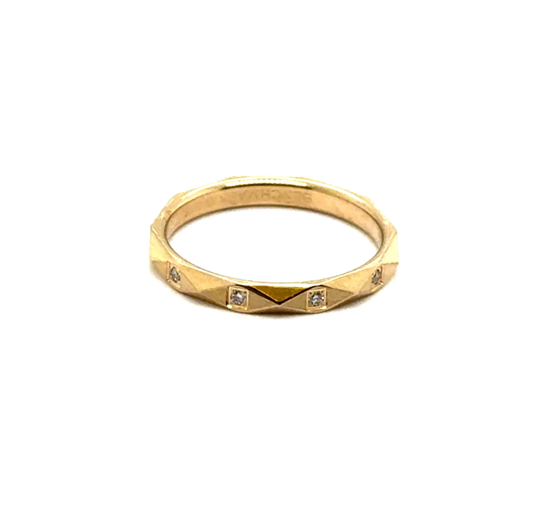 0.10 Ctw 14kt Yellow Gold Pyramid Design Diamond Stackable Wedding Band