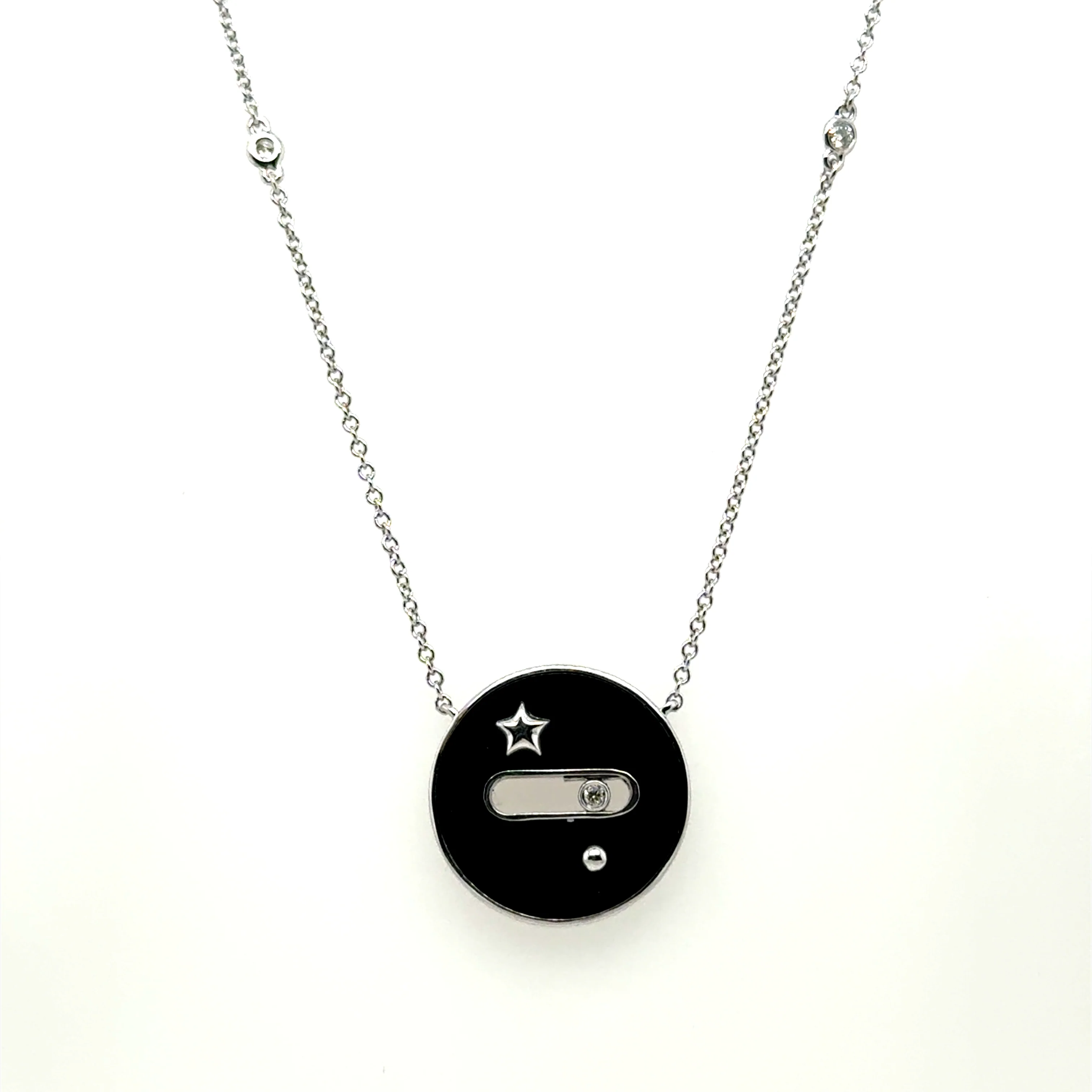 0.15 Ctw 14Kt White Gold Black Onyx And Diamond Necklace