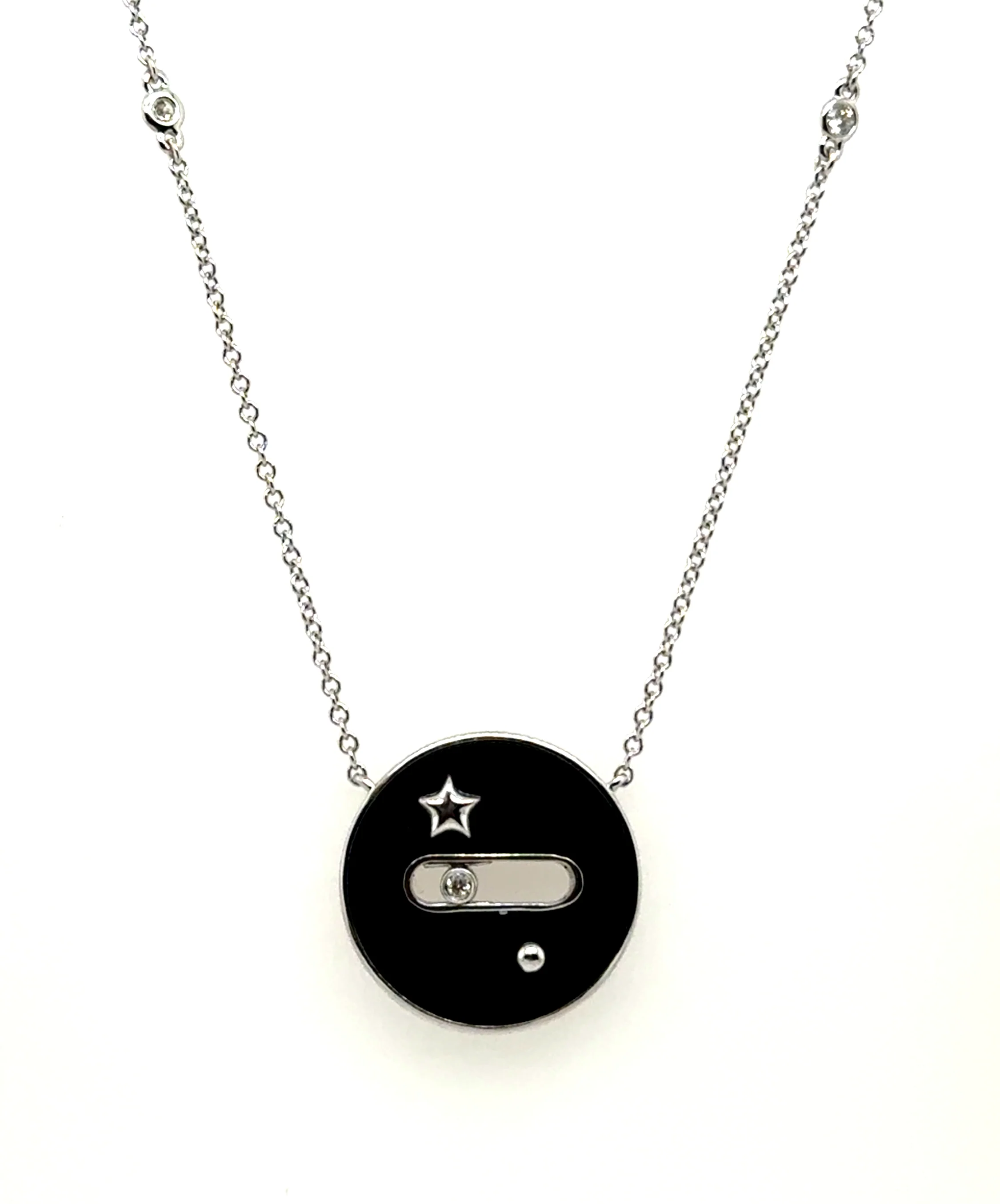 0.15 Ctw 14Kt White Gold Black Onyx And Diamond Necklace - Image 2