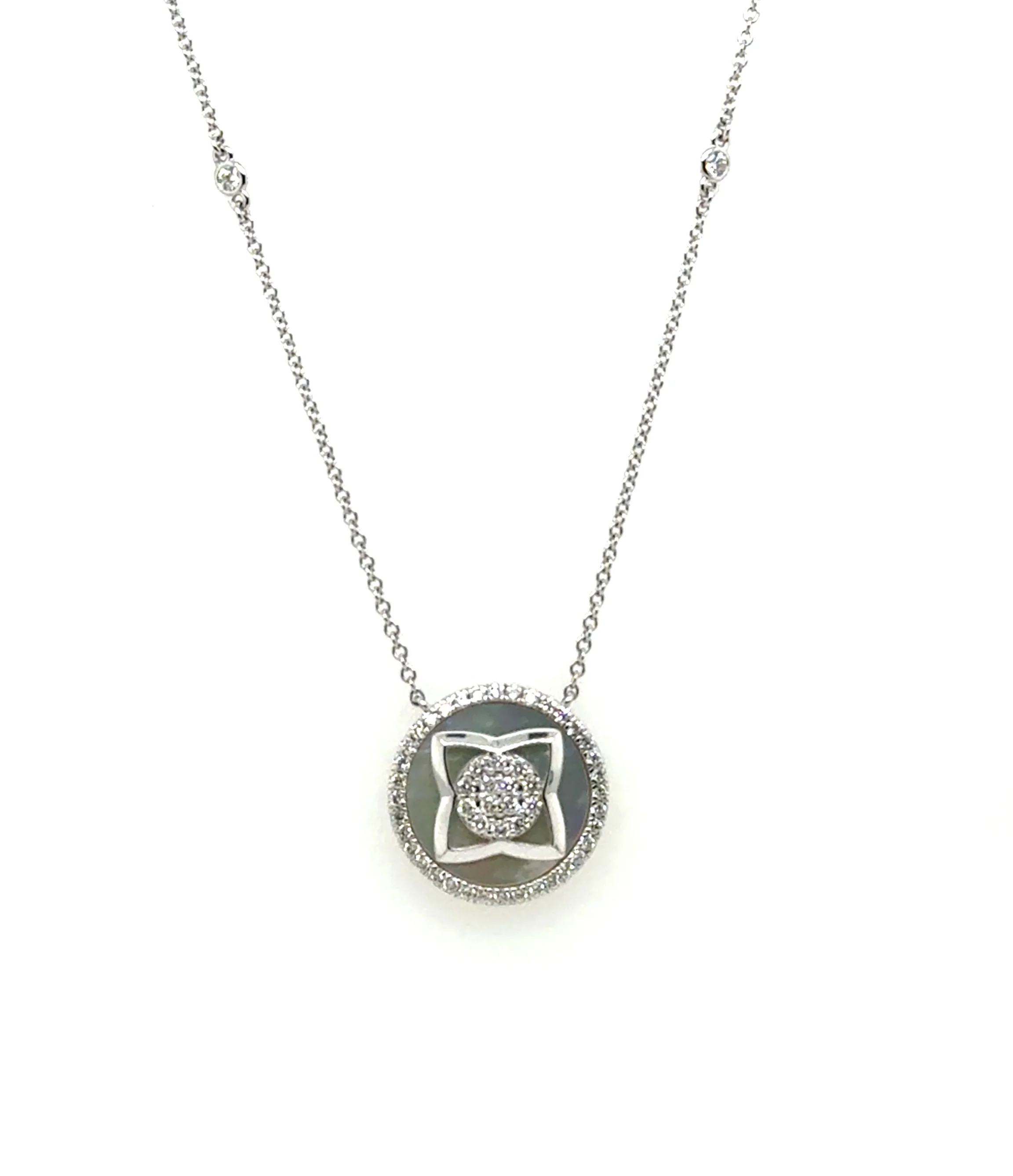 0.43 Ctw 14kt White Gold Mother Of Pearl Geometric Necklace