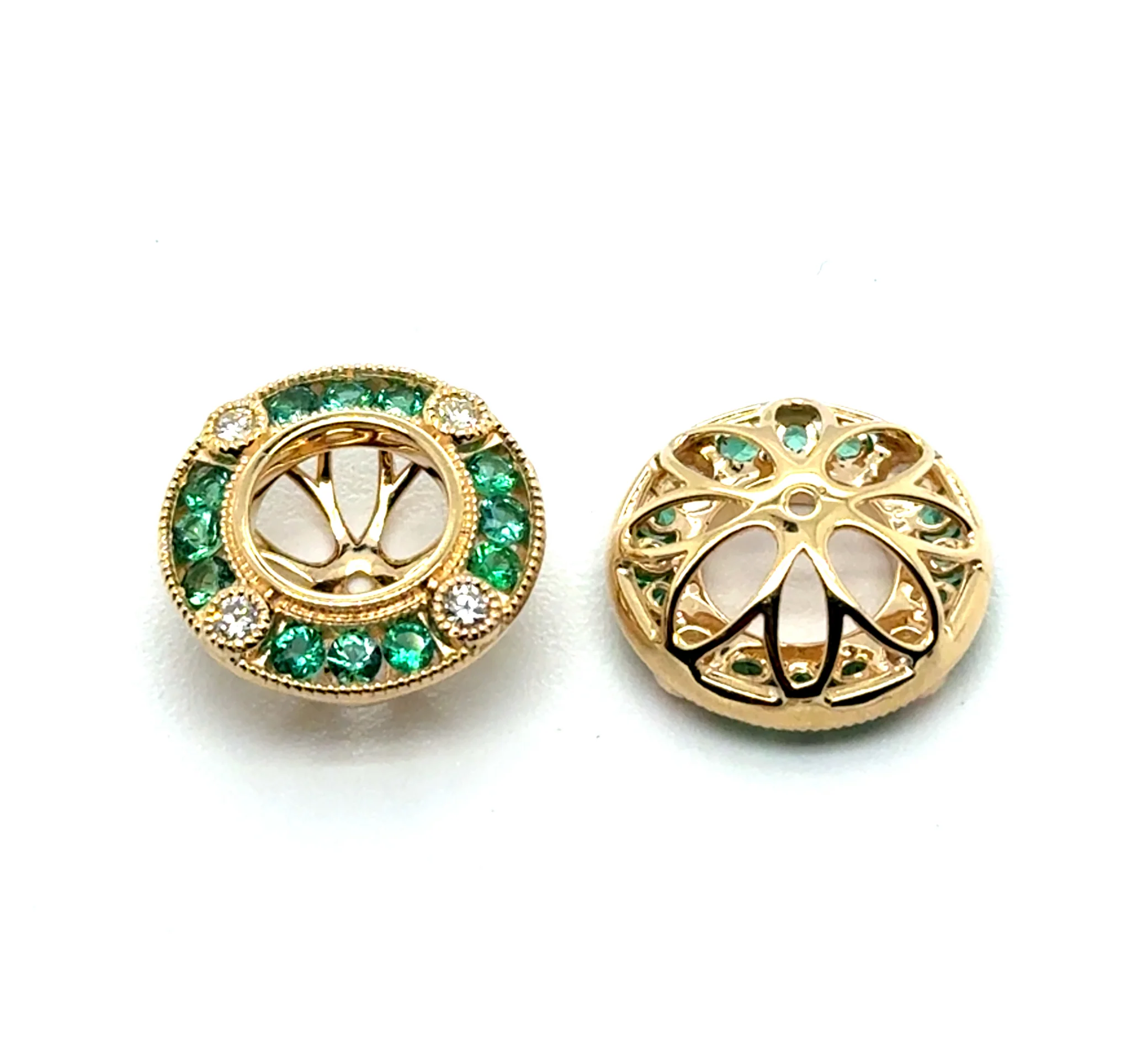 1.00 Ctw 14kt Yellow Gold Diamond And Emerald Earring Jackets - Image 2