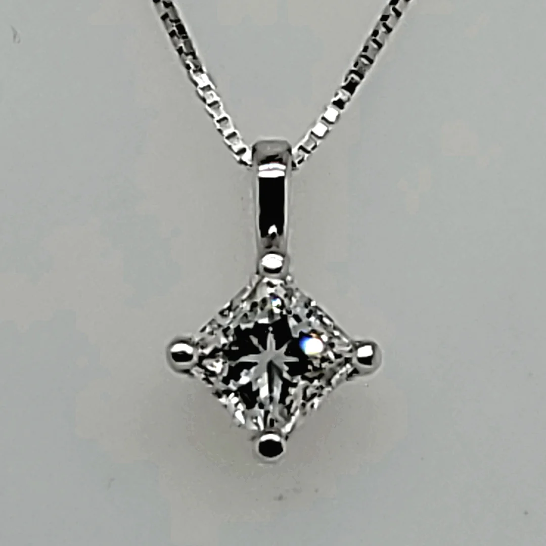 1.02 Carat Princess Cut Diamond Solitaire Pendant Necklace
