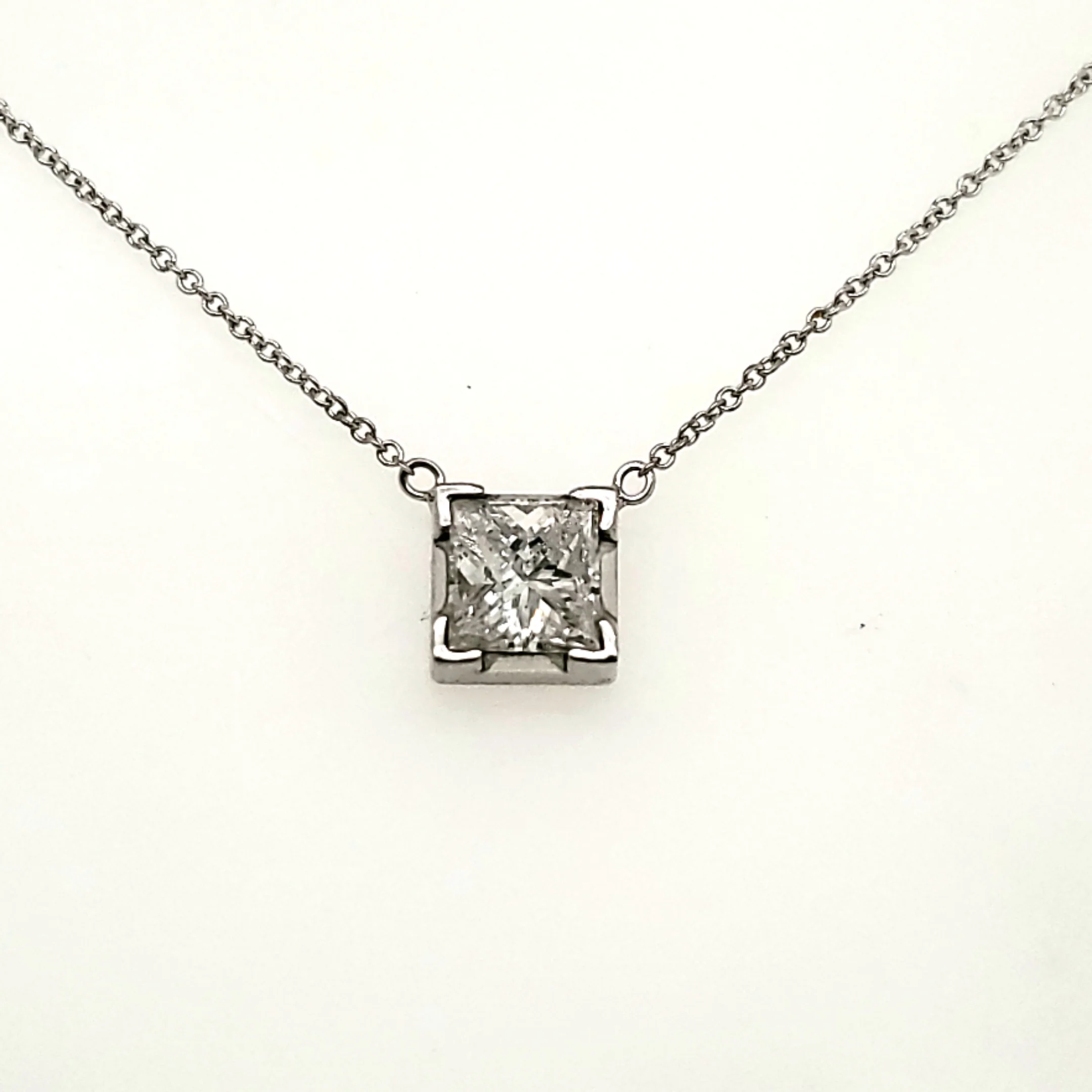 1.19 Carat Princess Cut Diamond Solitaire Pendant in 14Kt White Gold