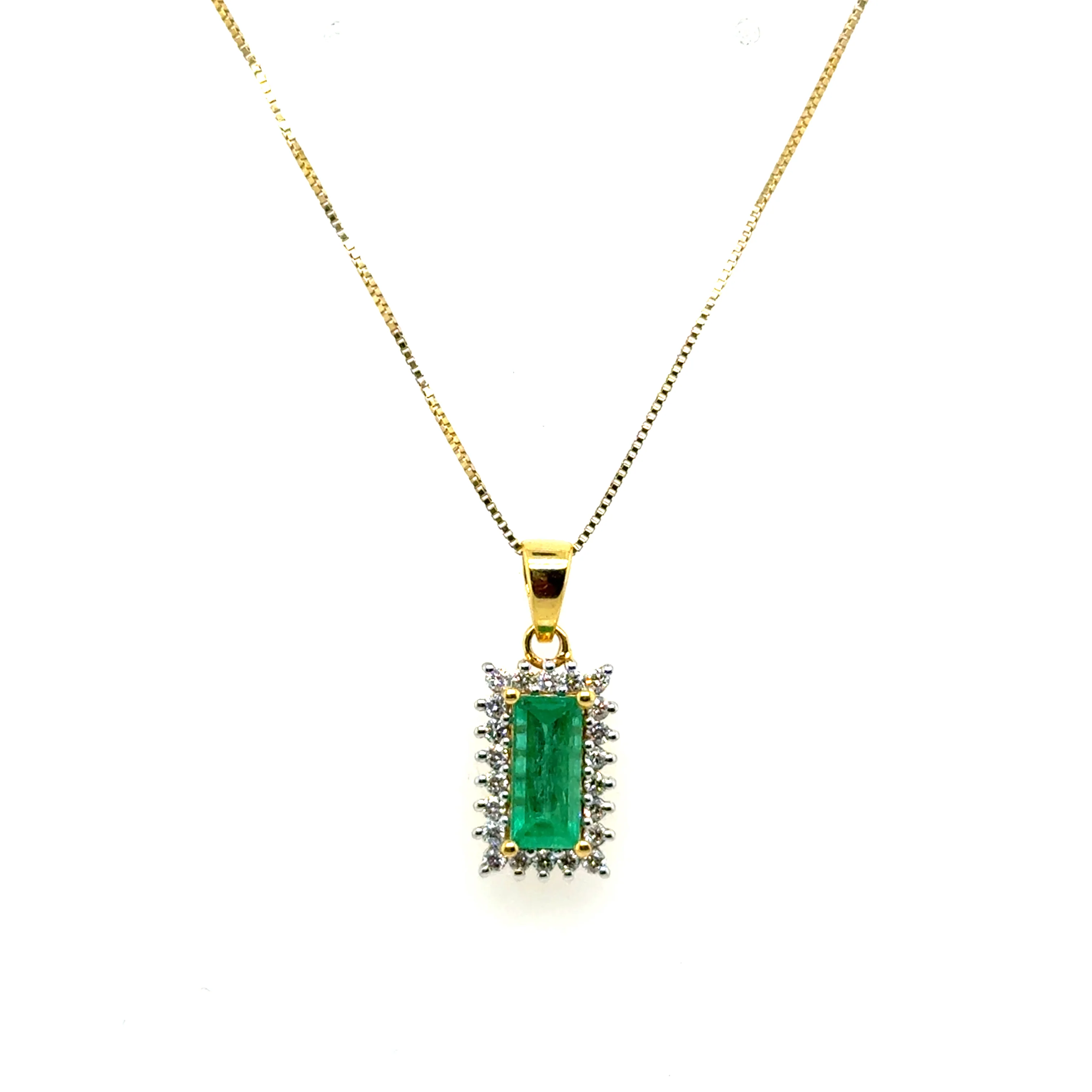 1.37 Ctw 14kt Yellow Gold Emerald And Diamond Pendant