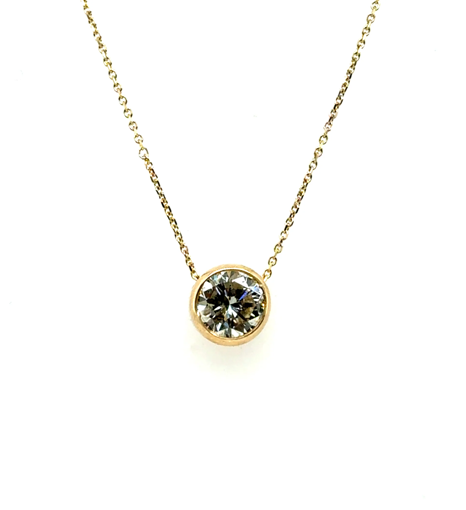 1.50 Carat Round Brilliant Cut Diamond Solitaire Pendant in 14Kt Yellow Gold