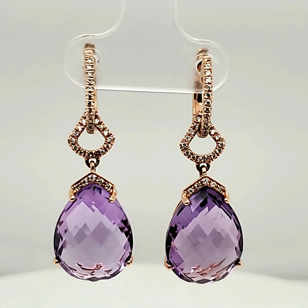 14kt Rose Gold Amethyst and Diamond Earrings