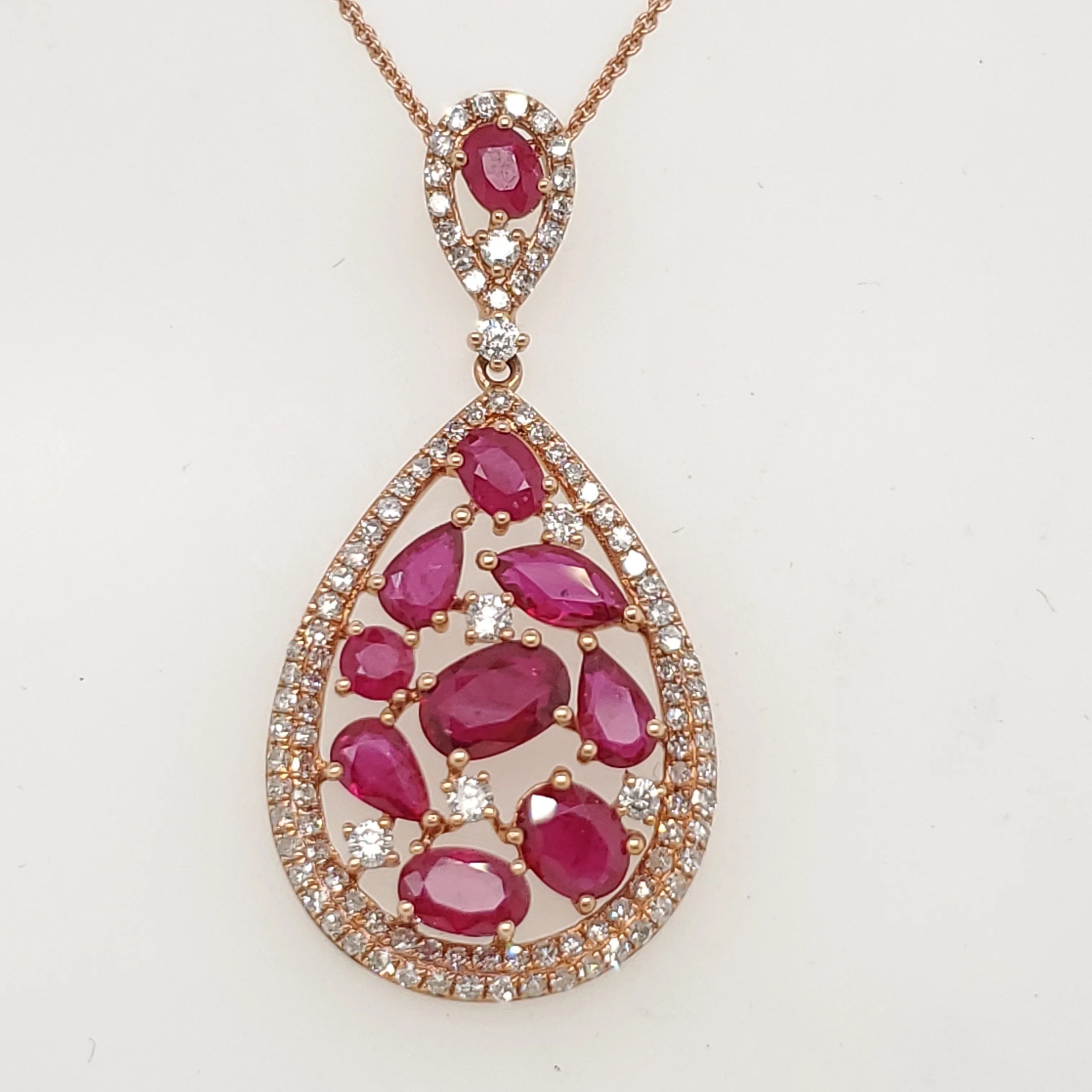 14kt Rose Gold Ruby and Diamond Pendant and Earring Suite - Image 2