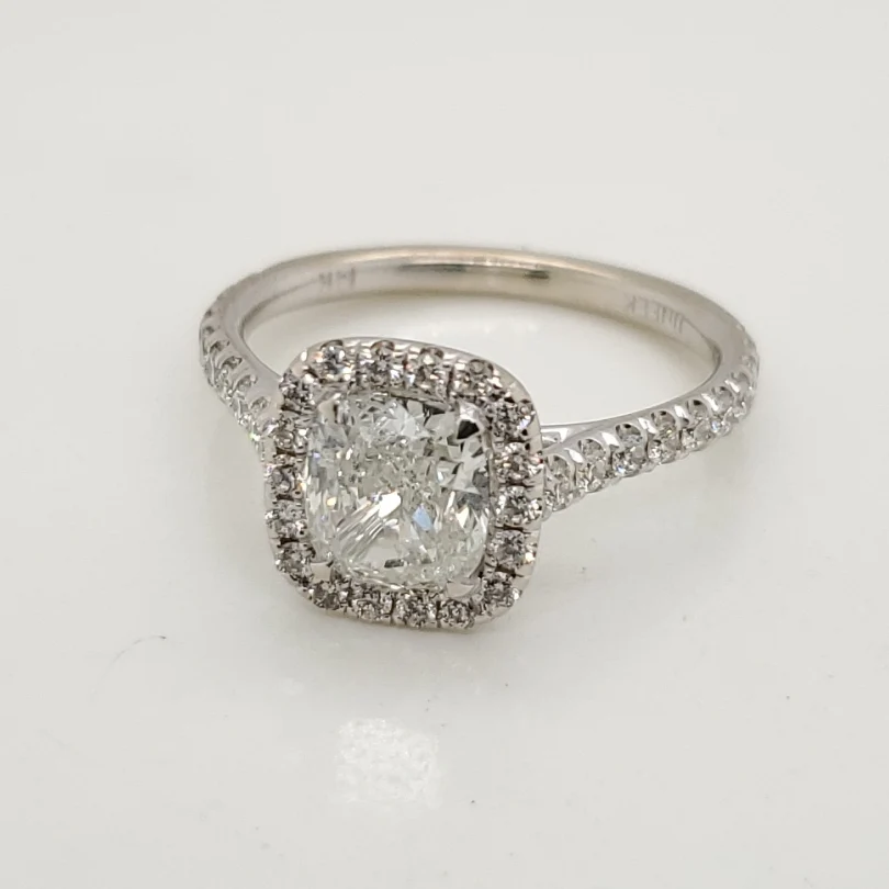 14Kt White Gold 1.21 Carat Cushion Cut Diamond Engagement Ring
