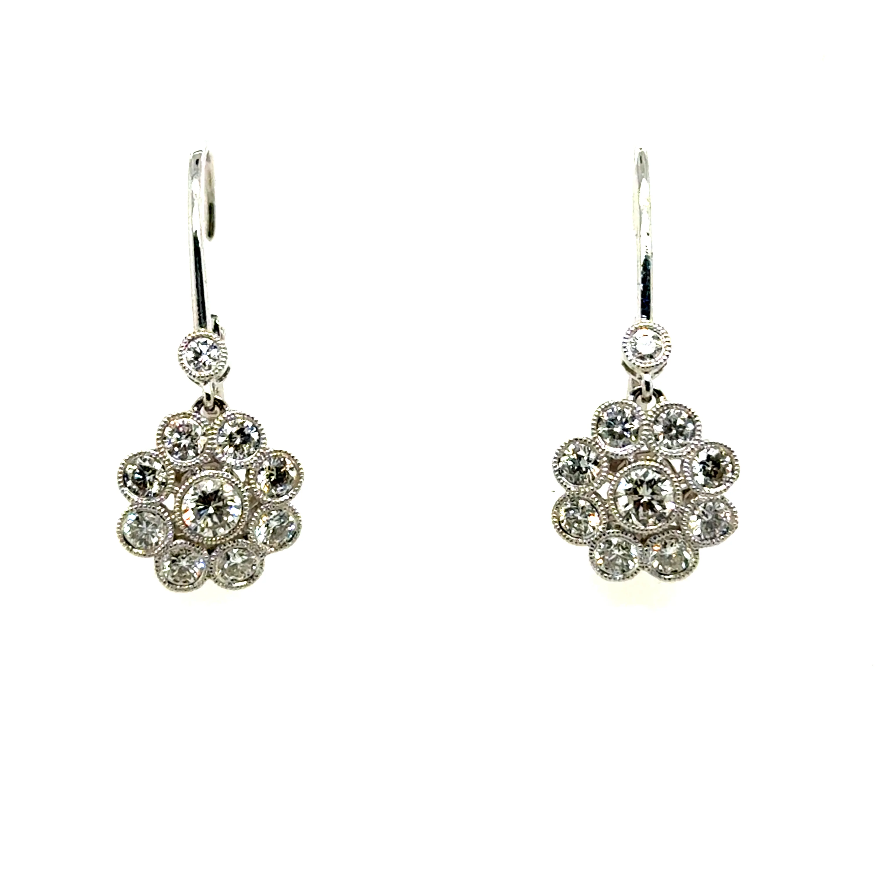 14kt White Gold 1.24Ctw Floral Diamond Dangle Earrings