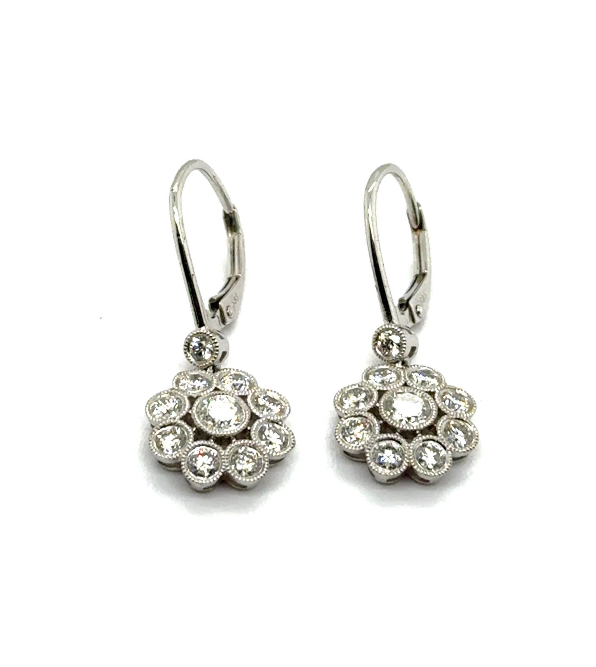 14kt White Gold 1.24Ctw Floral Diamond Dangle Earrings - Image 2