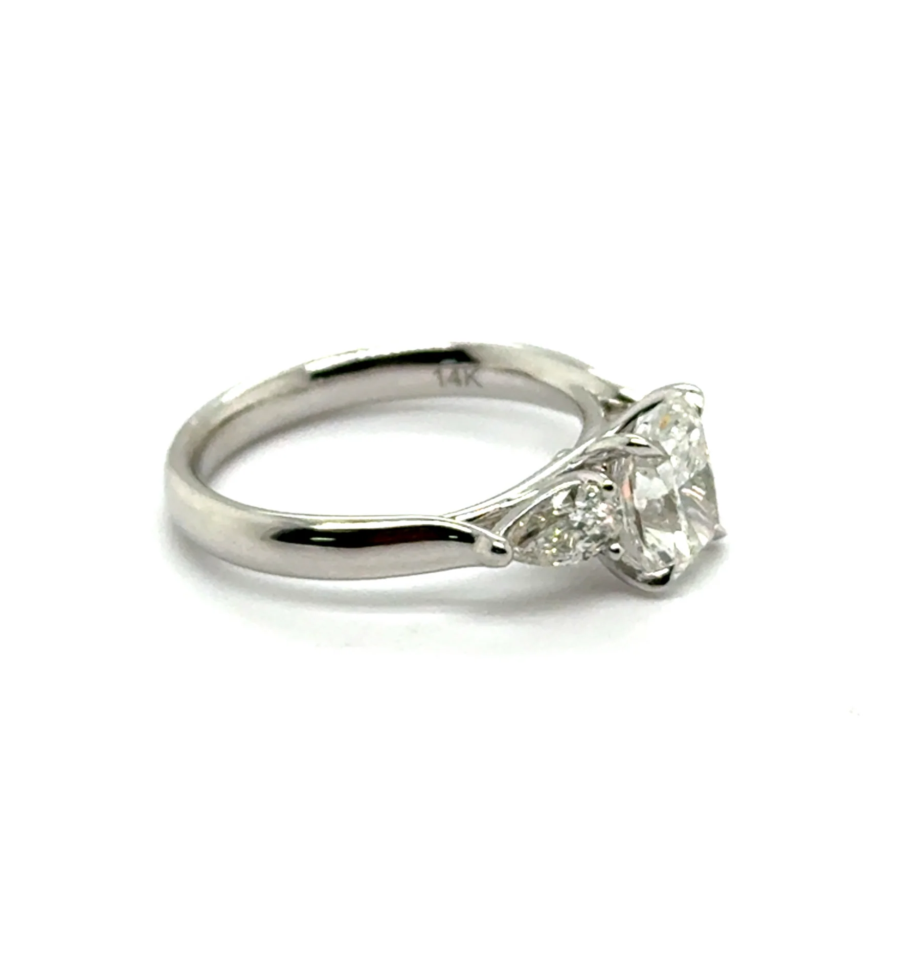 14Kt White Gold 1.50 Carat Elongated Cushion Cut And Pear Shape Diamond Engagement Ring - Image 2