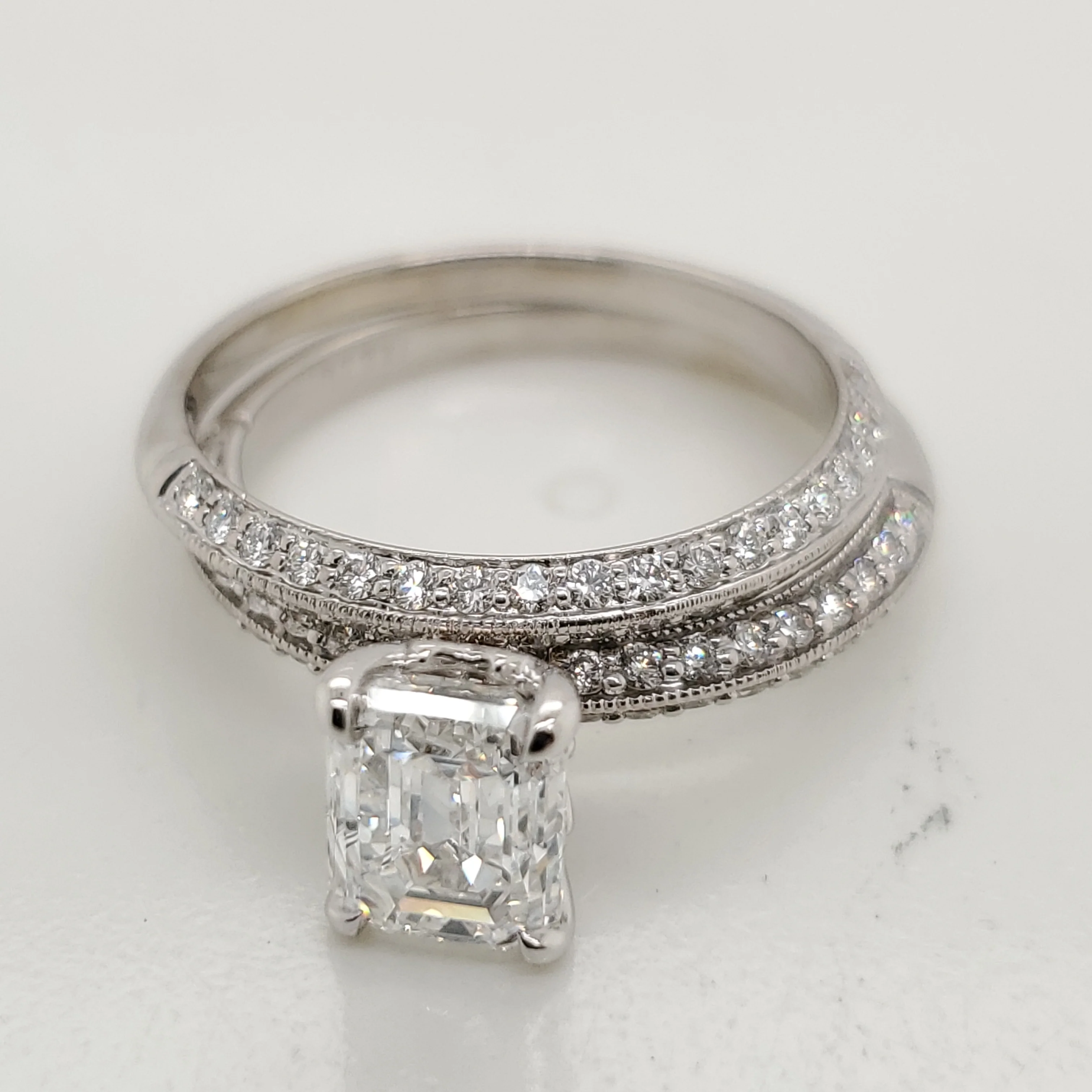 14kt White Gold 1.63 Carat Emerald Cut Diamond Wedding Set - Image 3