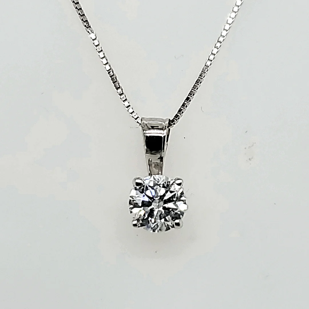 14Kt White Gold .50 Carat Round, Brilliant Cut Diamond Solitaire Pendant