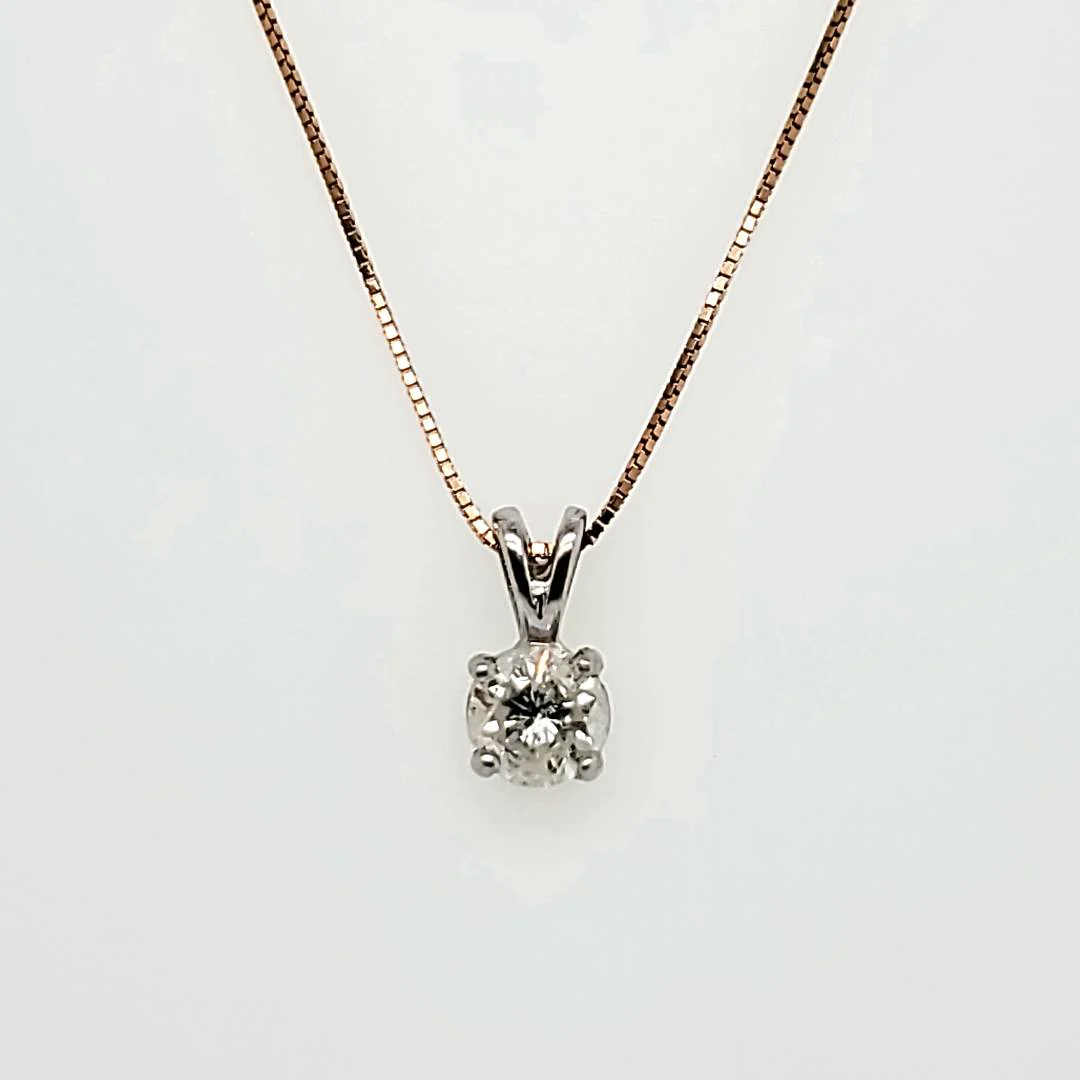 14Kt White Gold .50 Carat Round, Brilliant Cut Diamond Solitaire Pendant