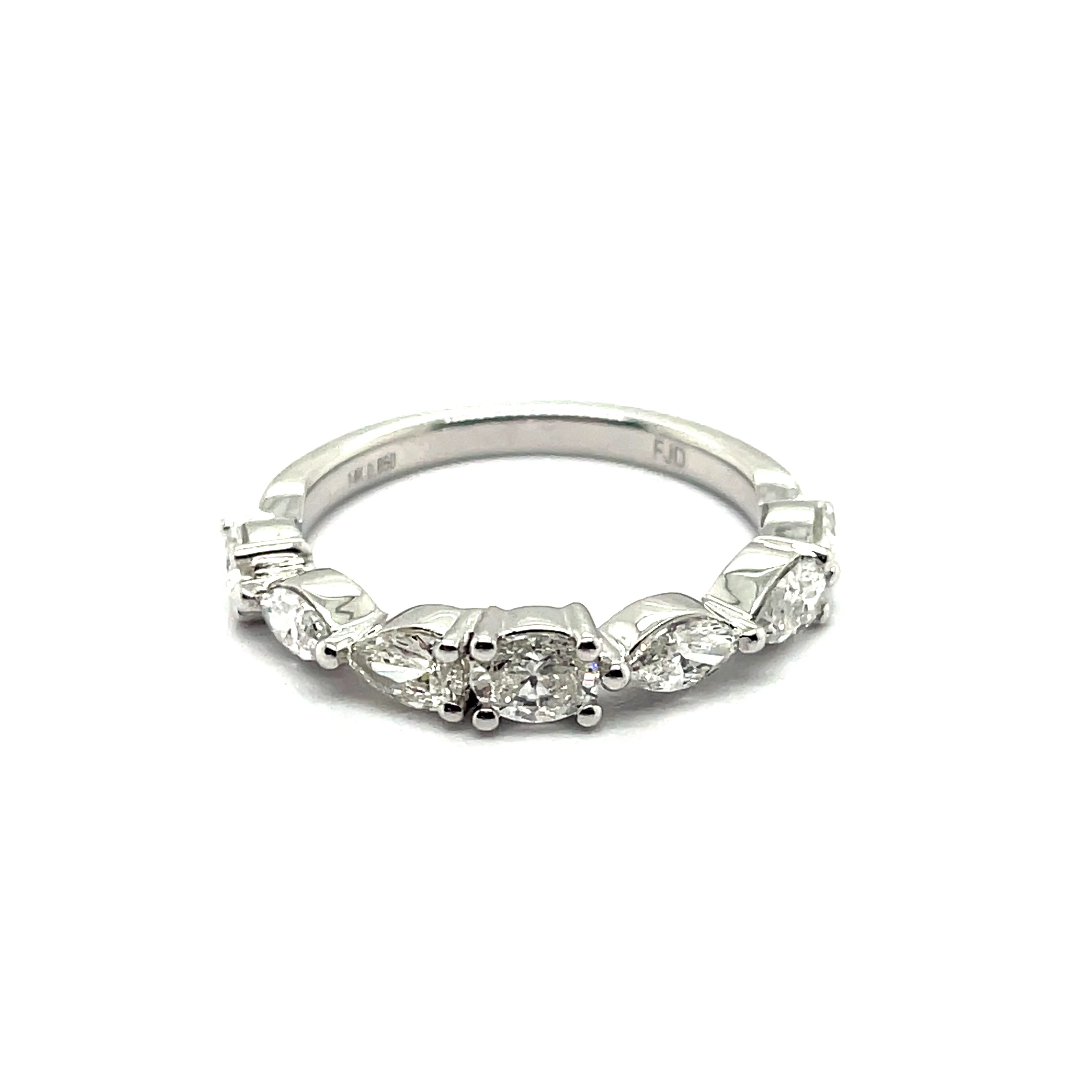 14kt White Gold Alternating Oval, Pear, And Marquise Diamond Wedding Band