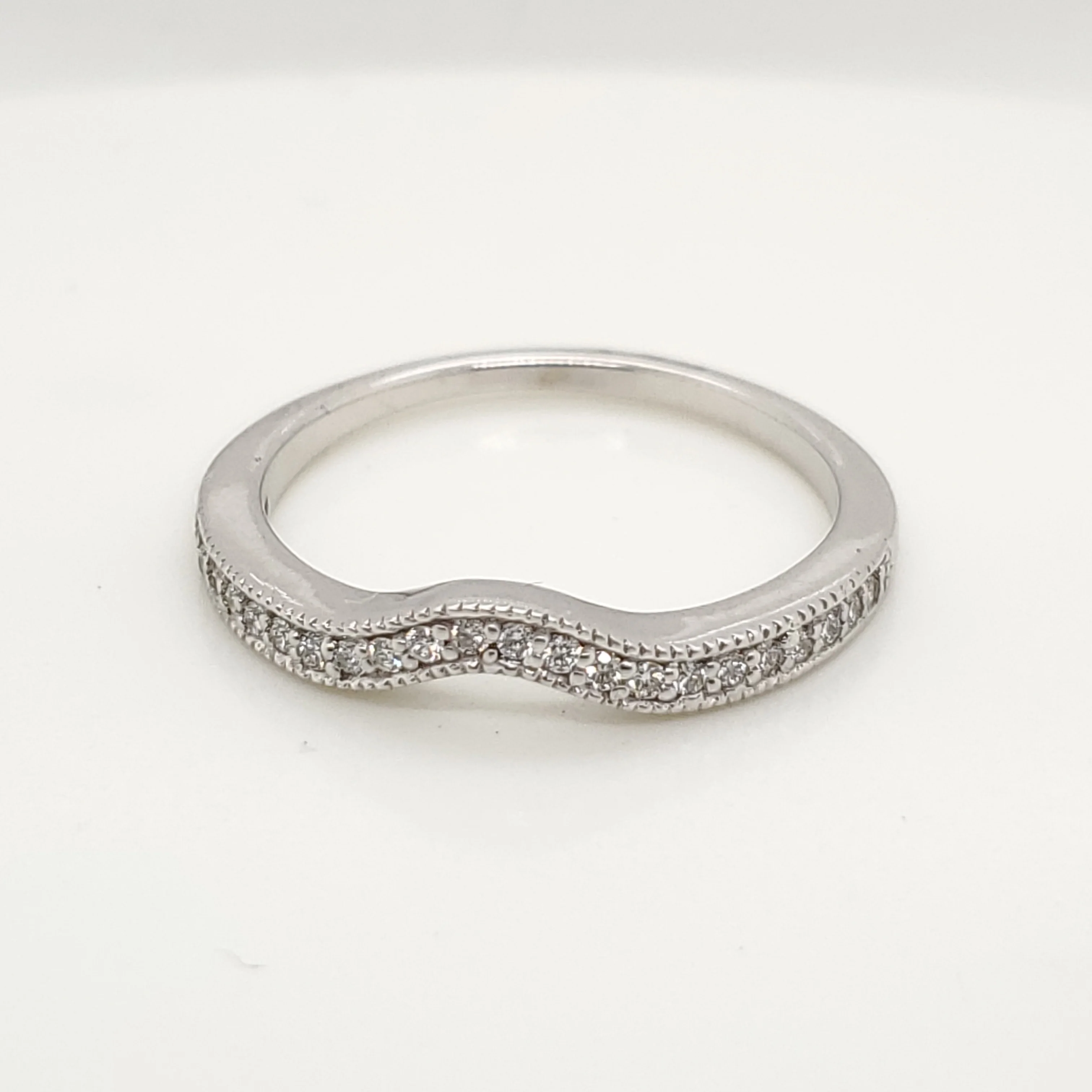 14kt White Gold and Diamond Curved Wedding Band