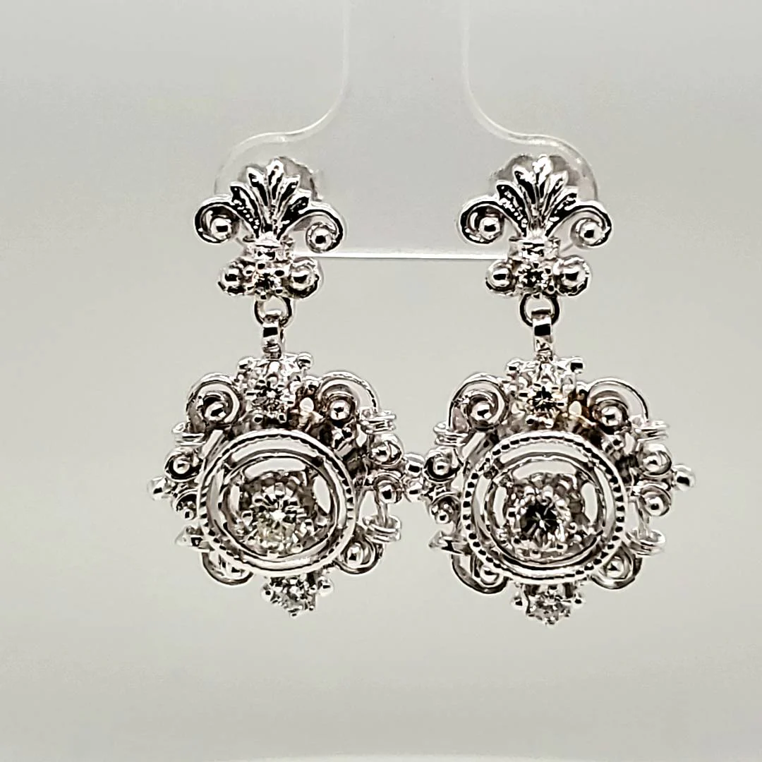 14kt White Gold and Diamond Scroll Work Earrings