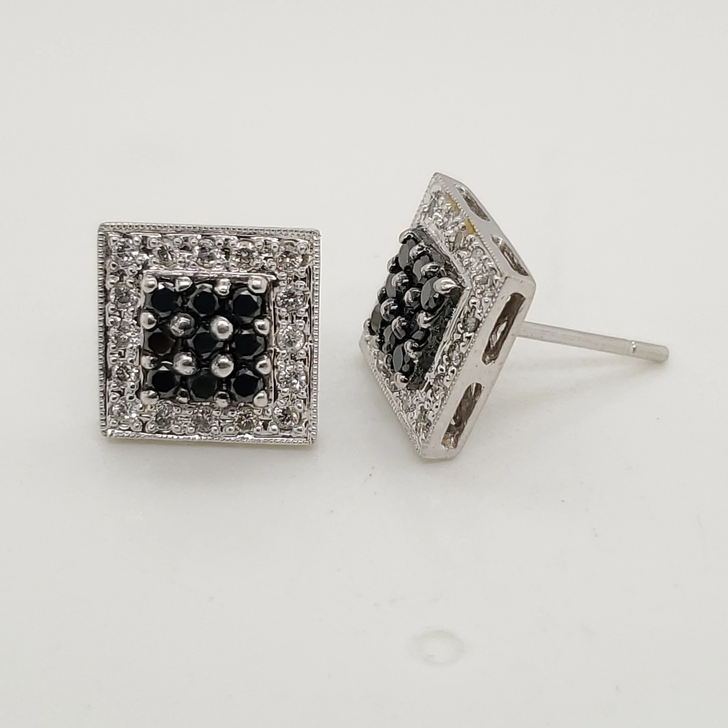 14kt White Gold Black and White Diamond Earrings