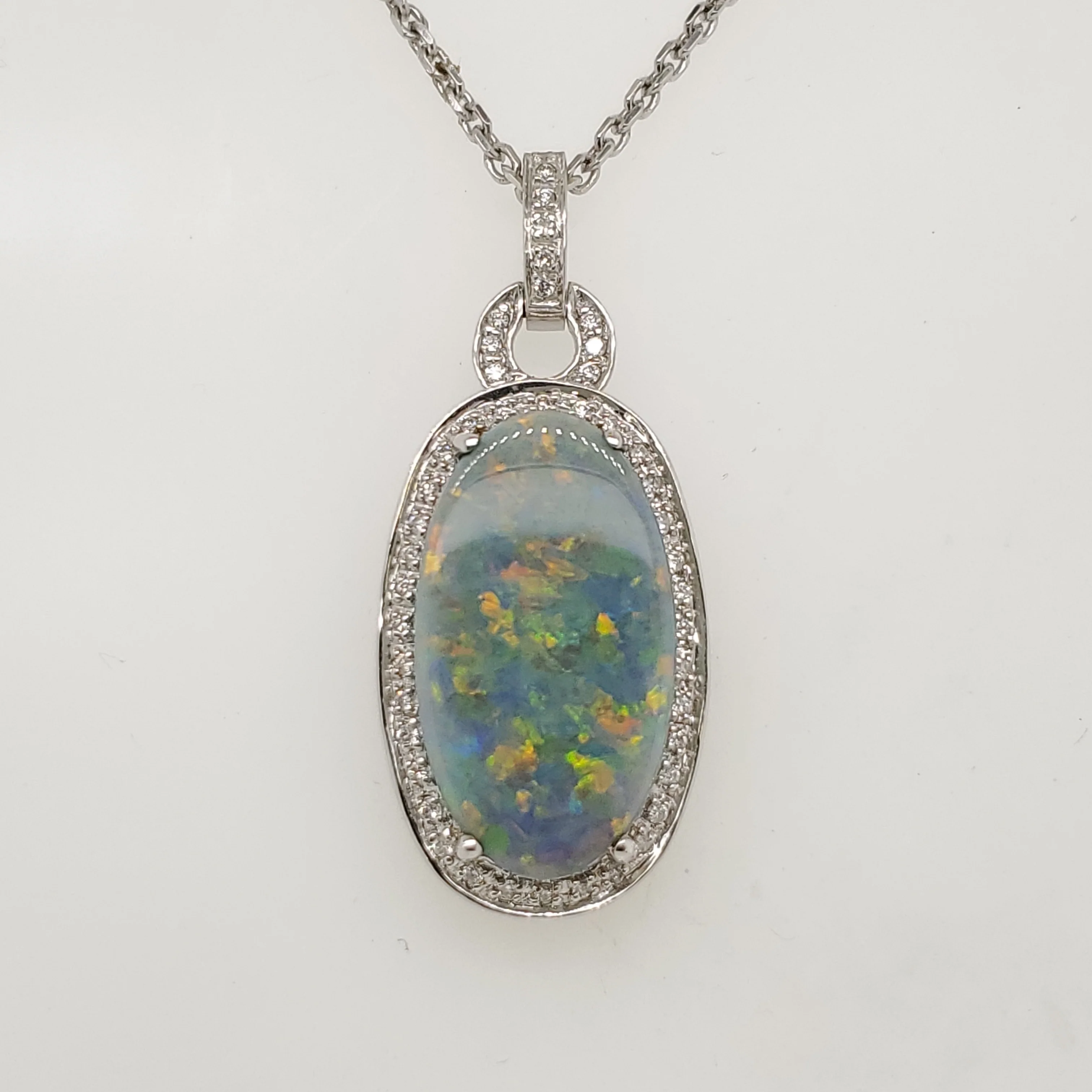 14kt White Gold Boulder Opal Pendant Necklace