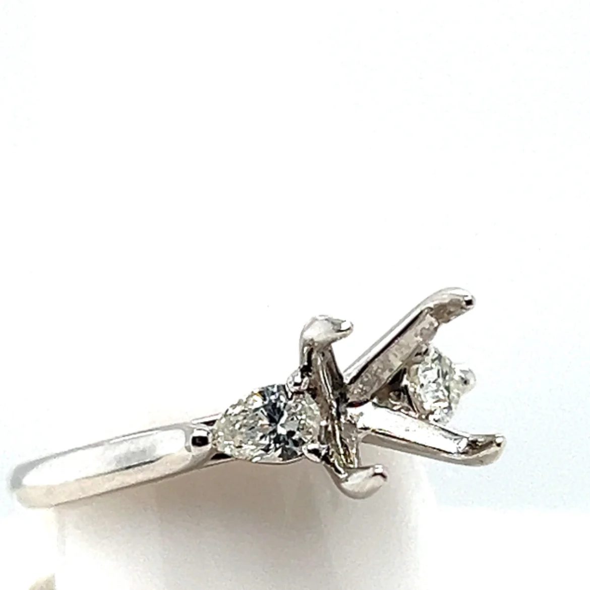 14kt White Gold Pear Shape Diamond Three Stone Semi-Mount - Image 5