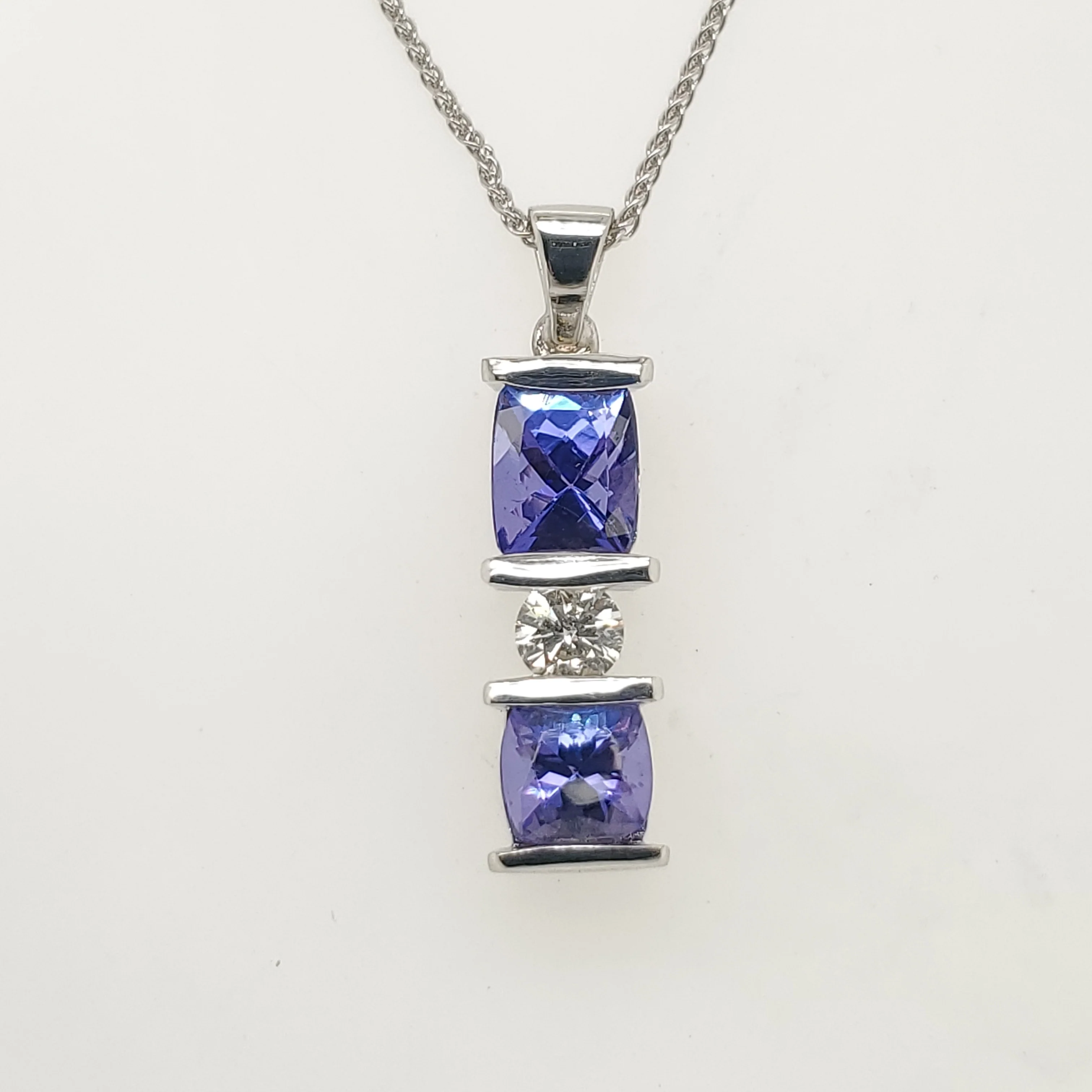 14Kt White Gold Tanzanite and Diamond Pendant