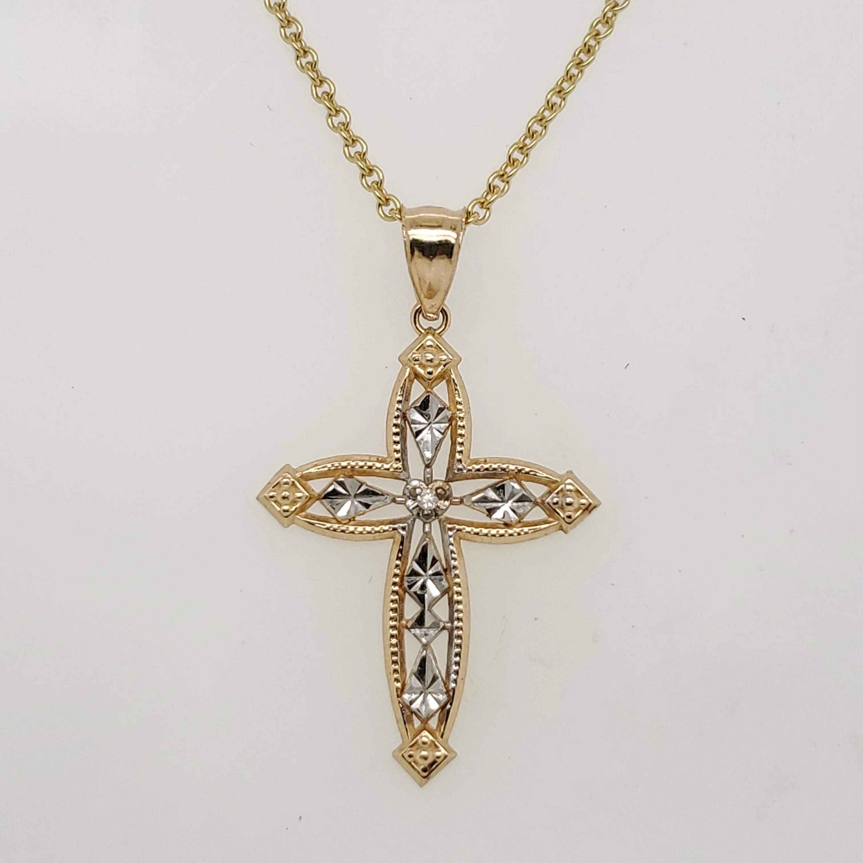 14kt Yellow and White Gold Filigree Cross Pendant