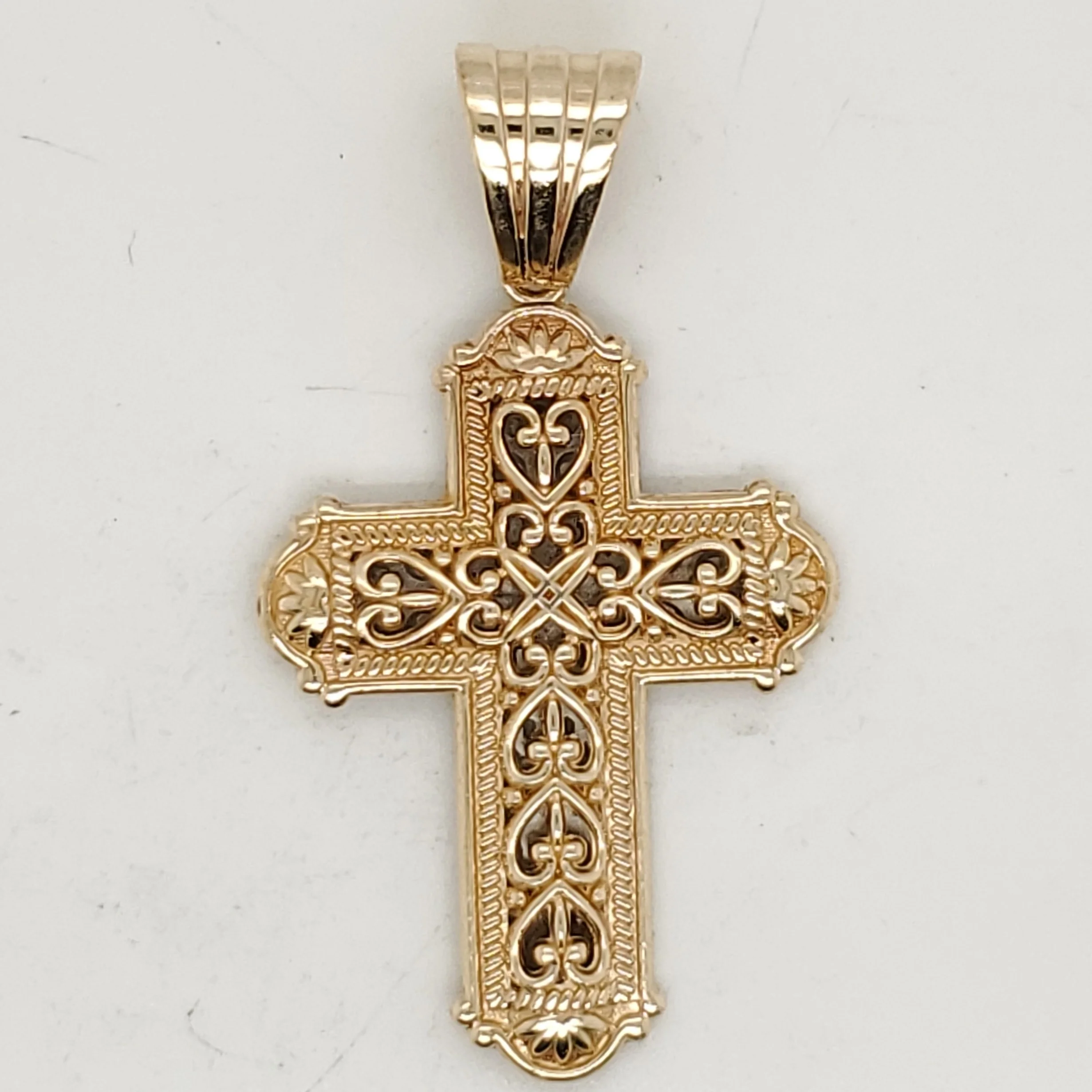 14kt Yellow and White Gold Reversible Filigree Cross Pendant