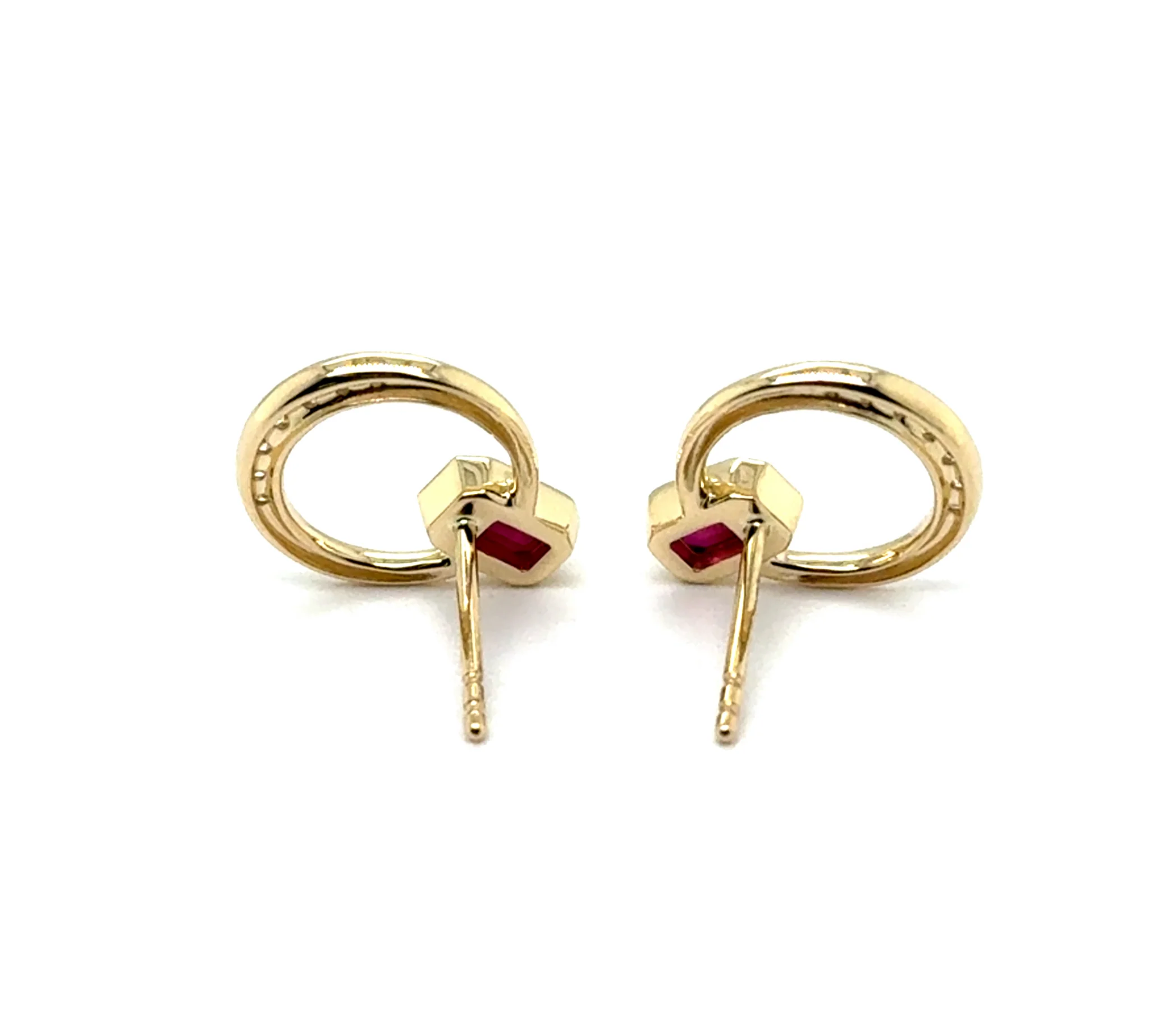 14Kt Yellow Gold 0.80Ctw Ruby And Diamond Disc Earrings - Image 2