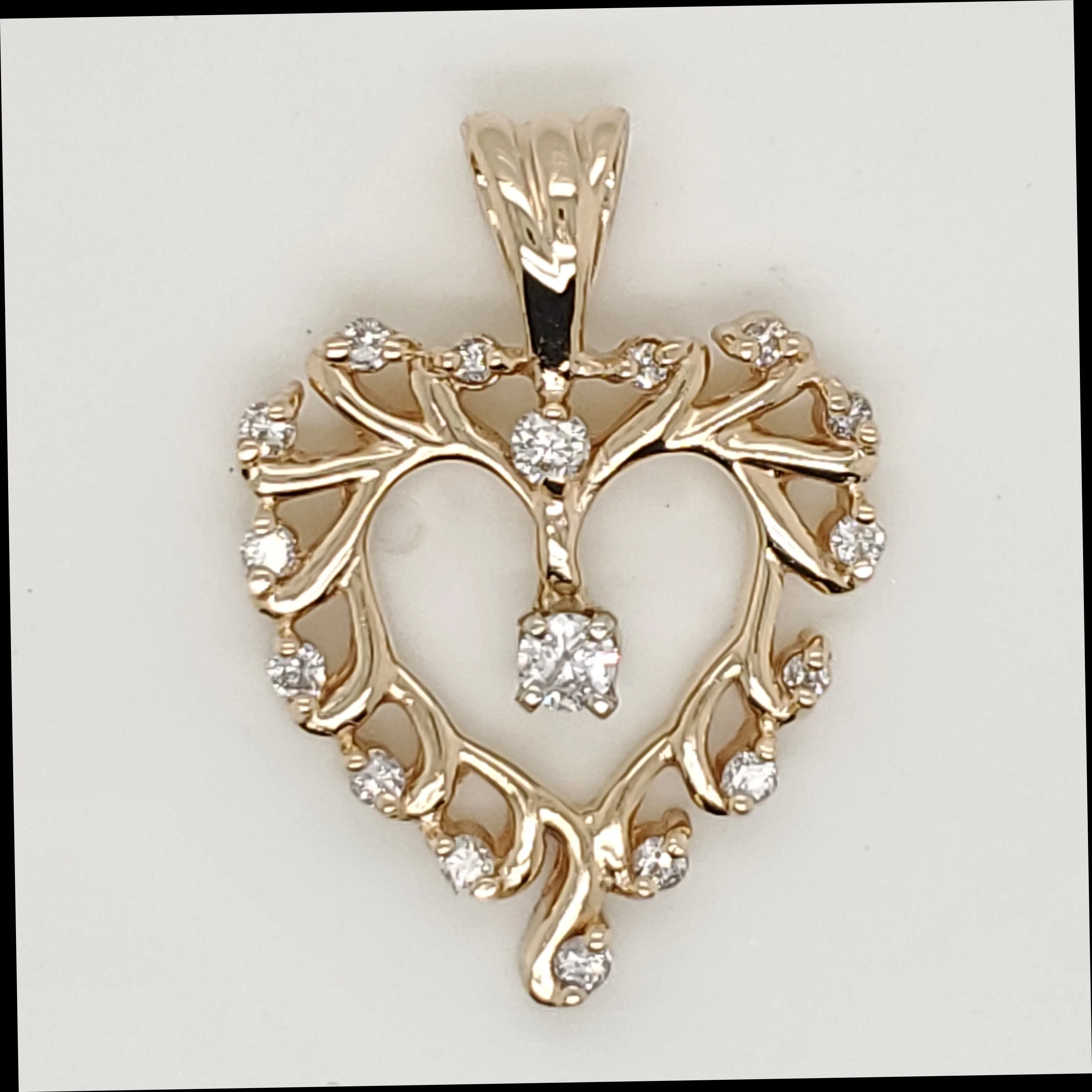 14kt Yellow Gold and Diamond Heart Pendant