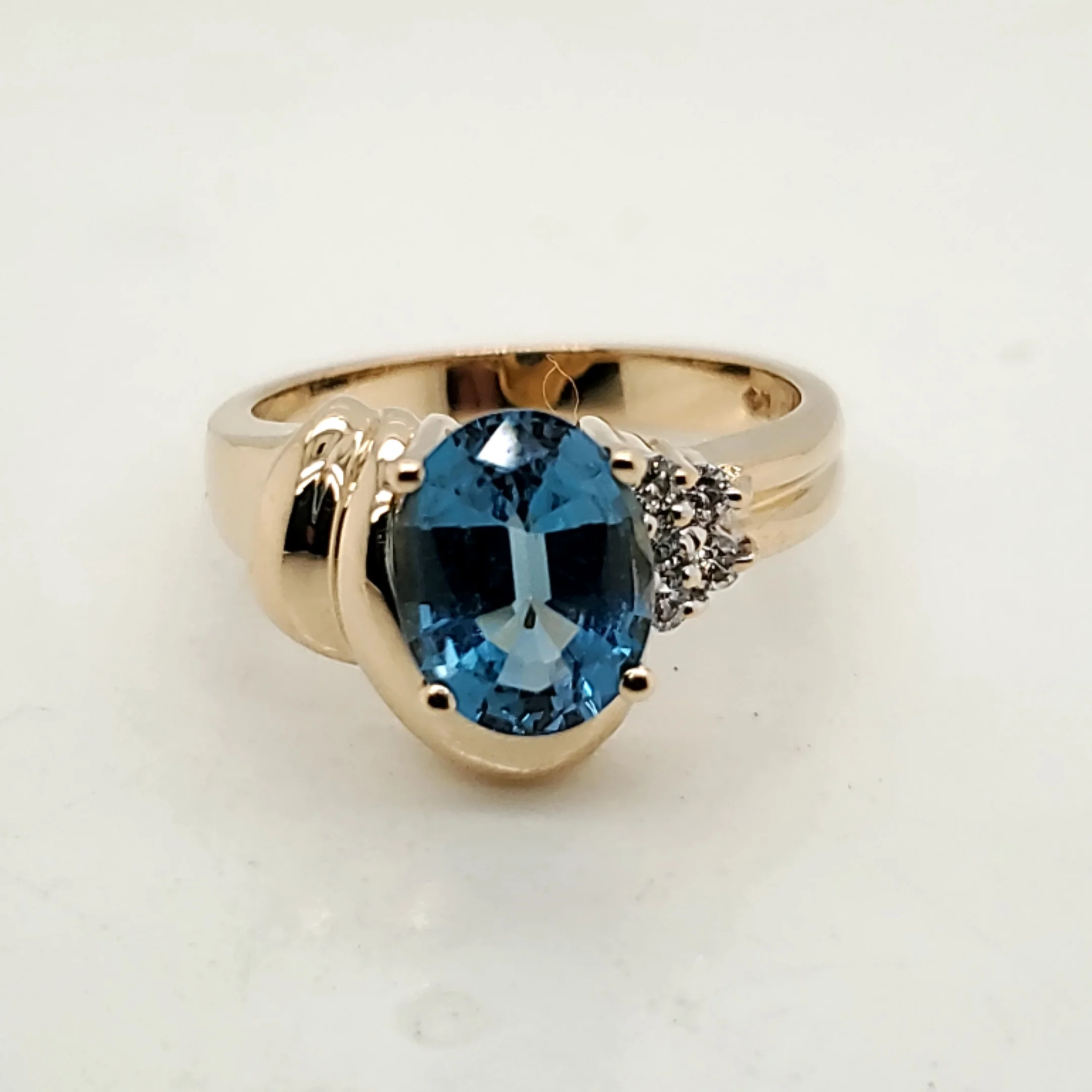 14kt Yellow Gold Blue Topaz and Diamond Ring