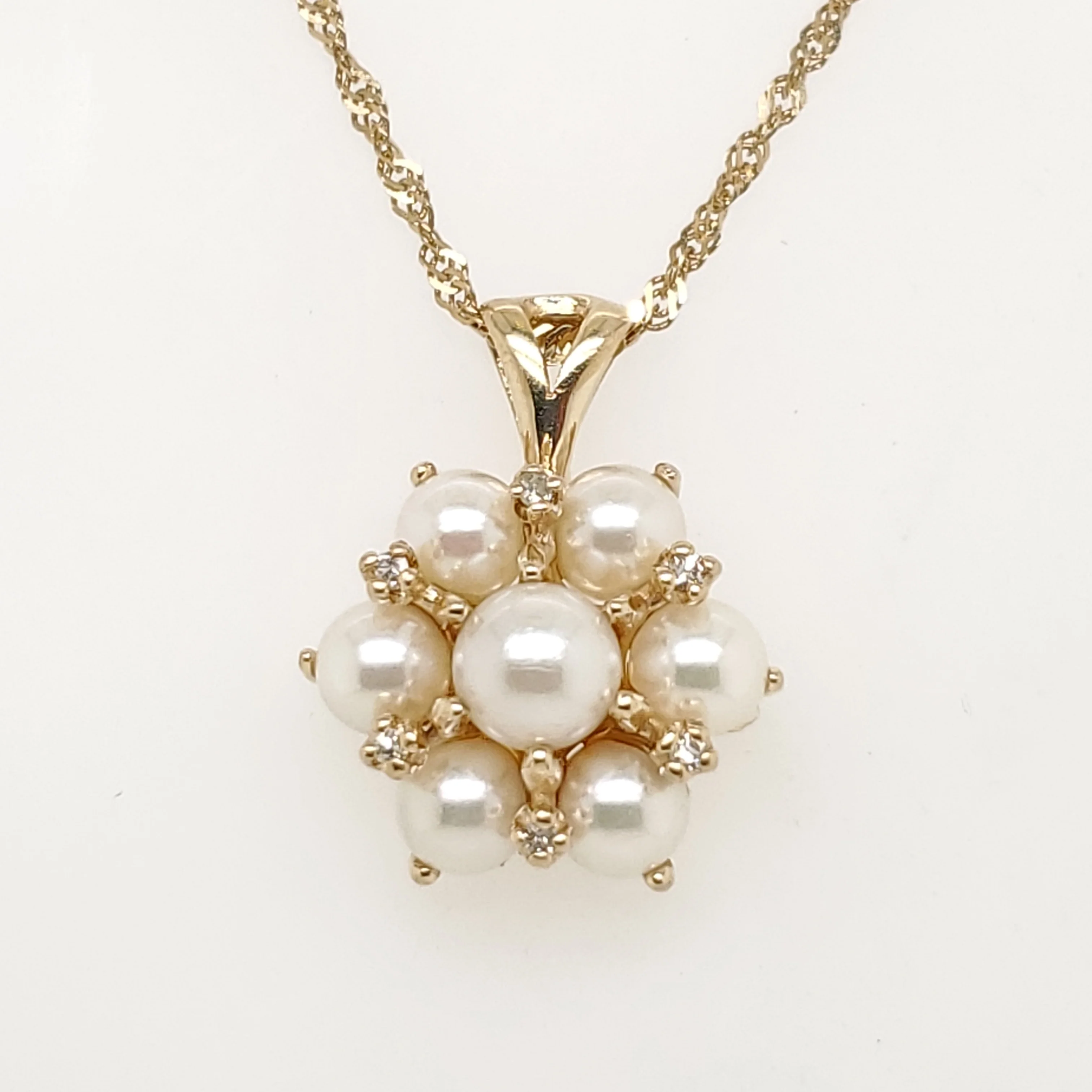 14kt Yellow Gold Cultured Akoya Pearl and Diamond Pendant