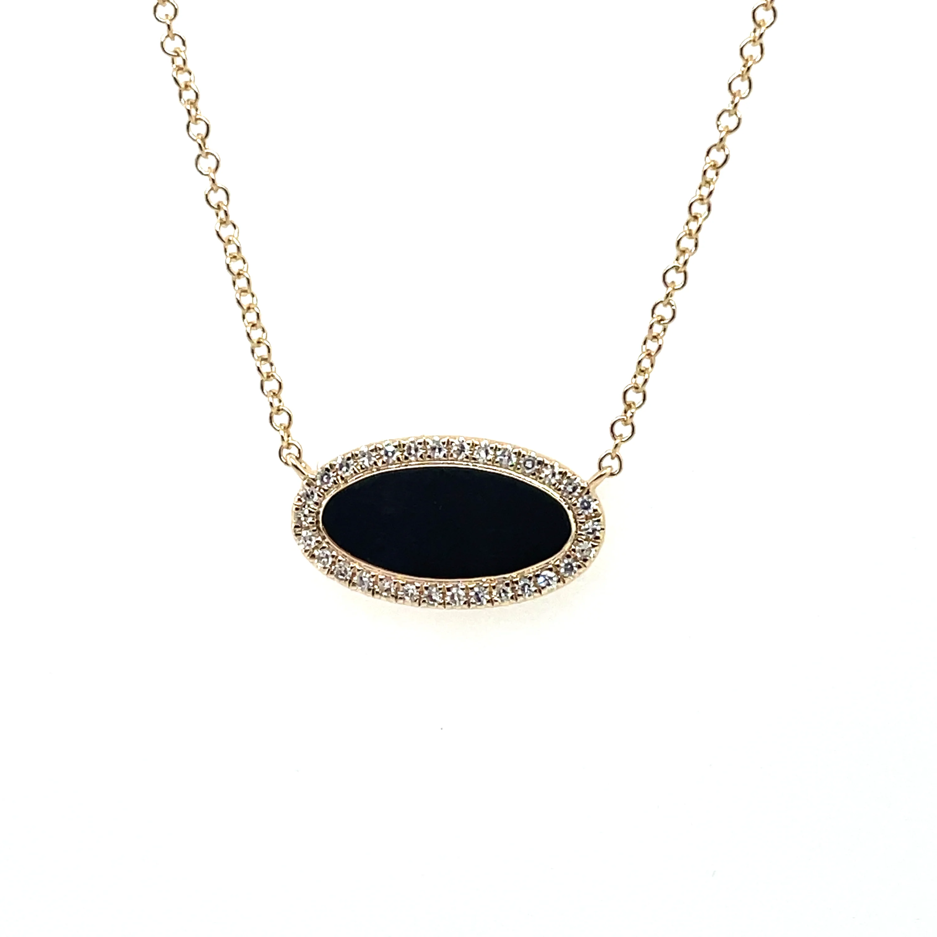 14kt Yellow Gold East To West Oval Disc Diamond Pendant