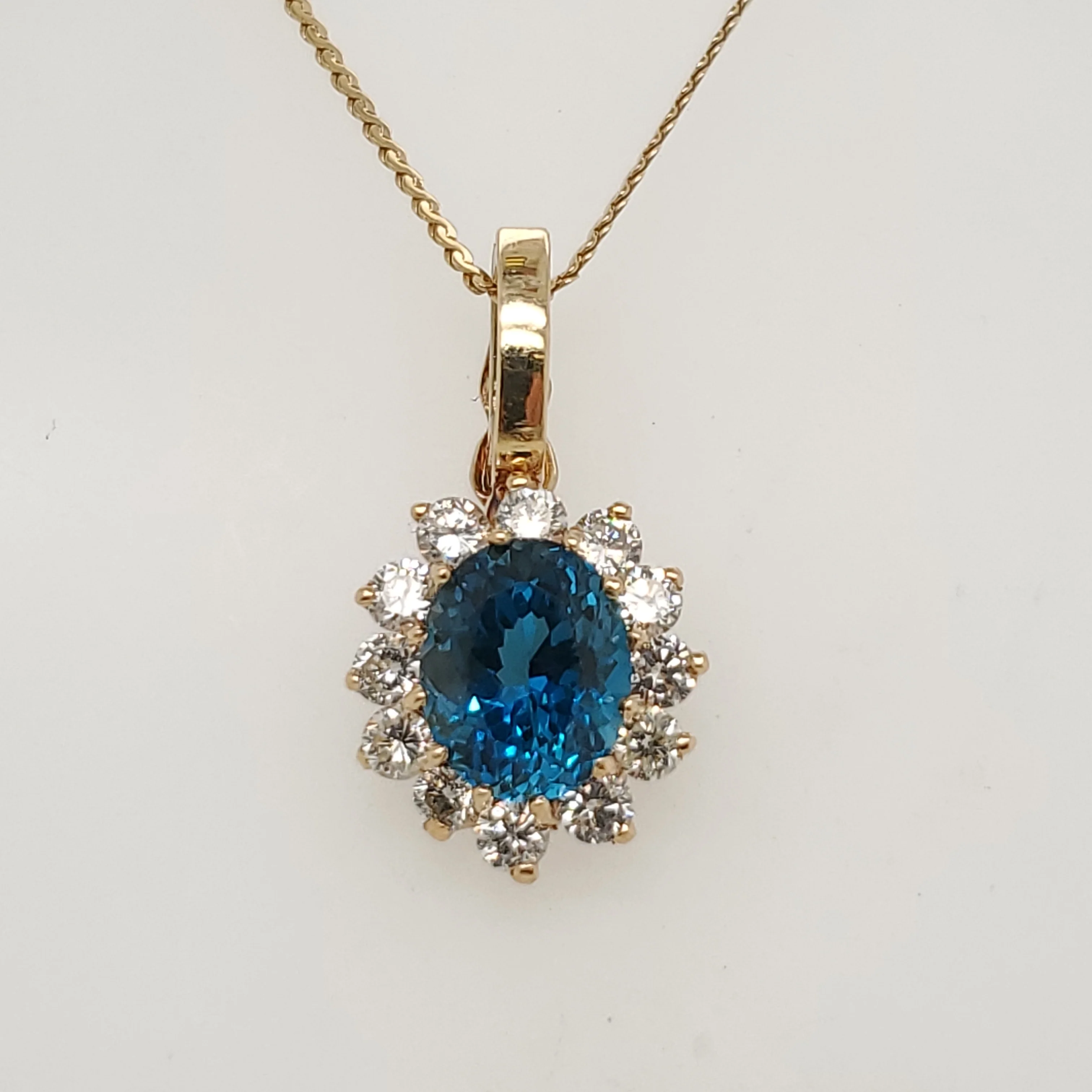 14kt Yellow Gold London Blue Topaz and Diamond Pendant Necklace