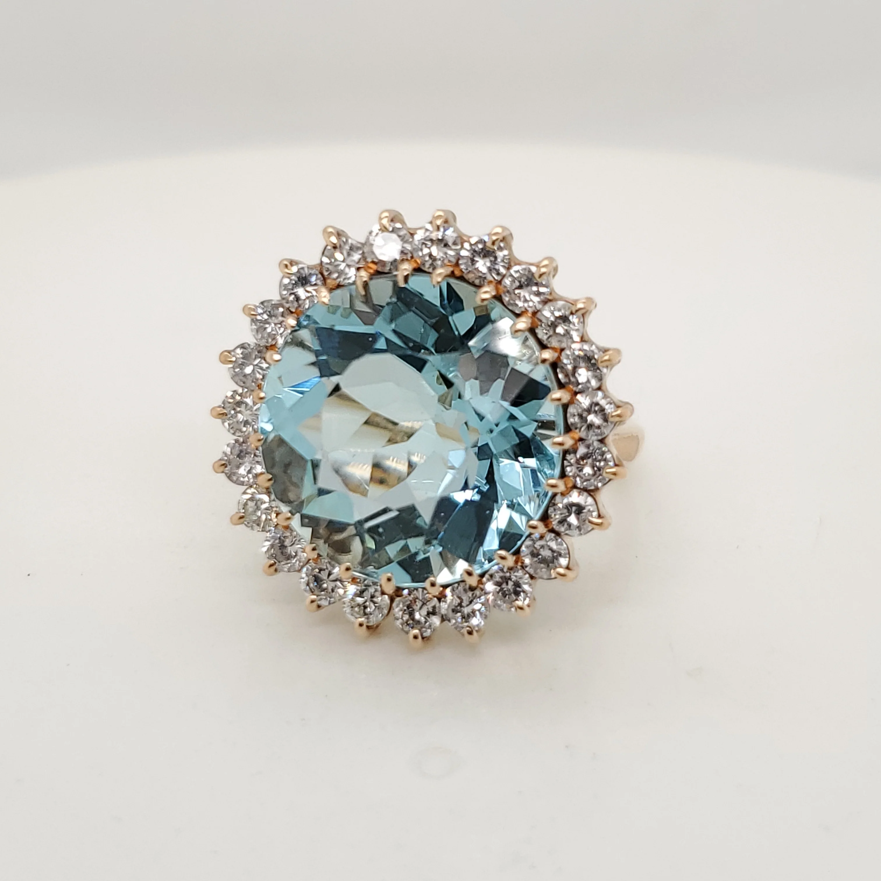 14kt Yellow Gold Round Aquamarine and Diamond Ring