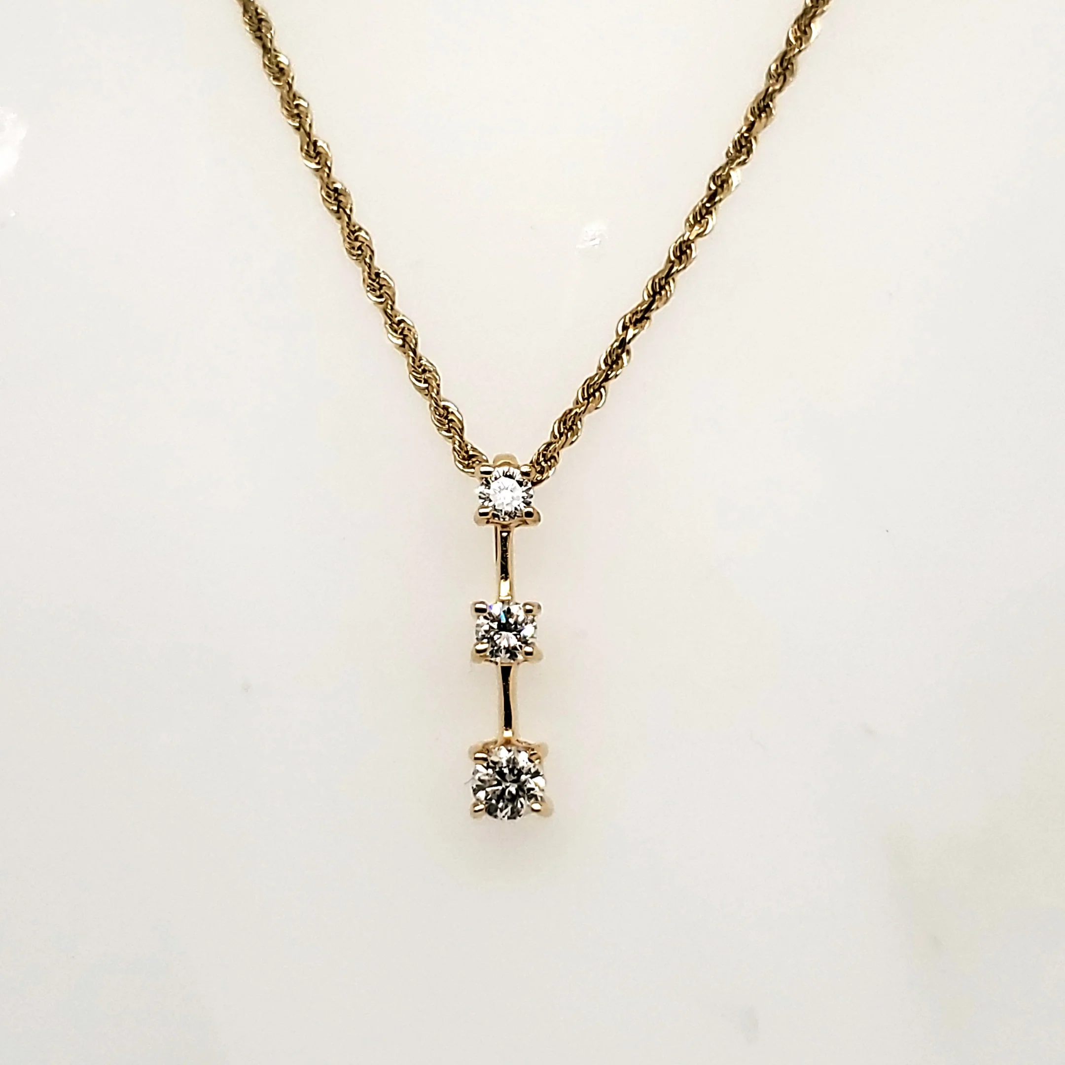 14kt Yellow Gold Three Diamond Journey Pendant Necklace