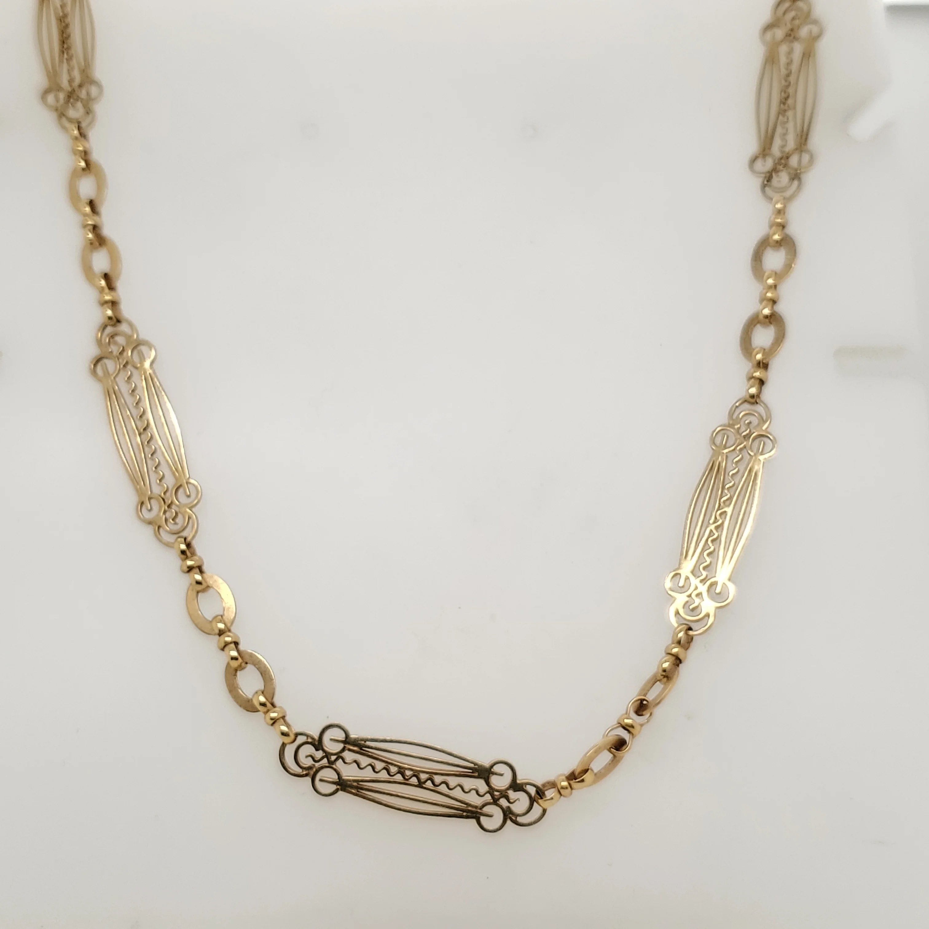 15Kt Yellow Gold Vintage Filigree Link Chain Necklace