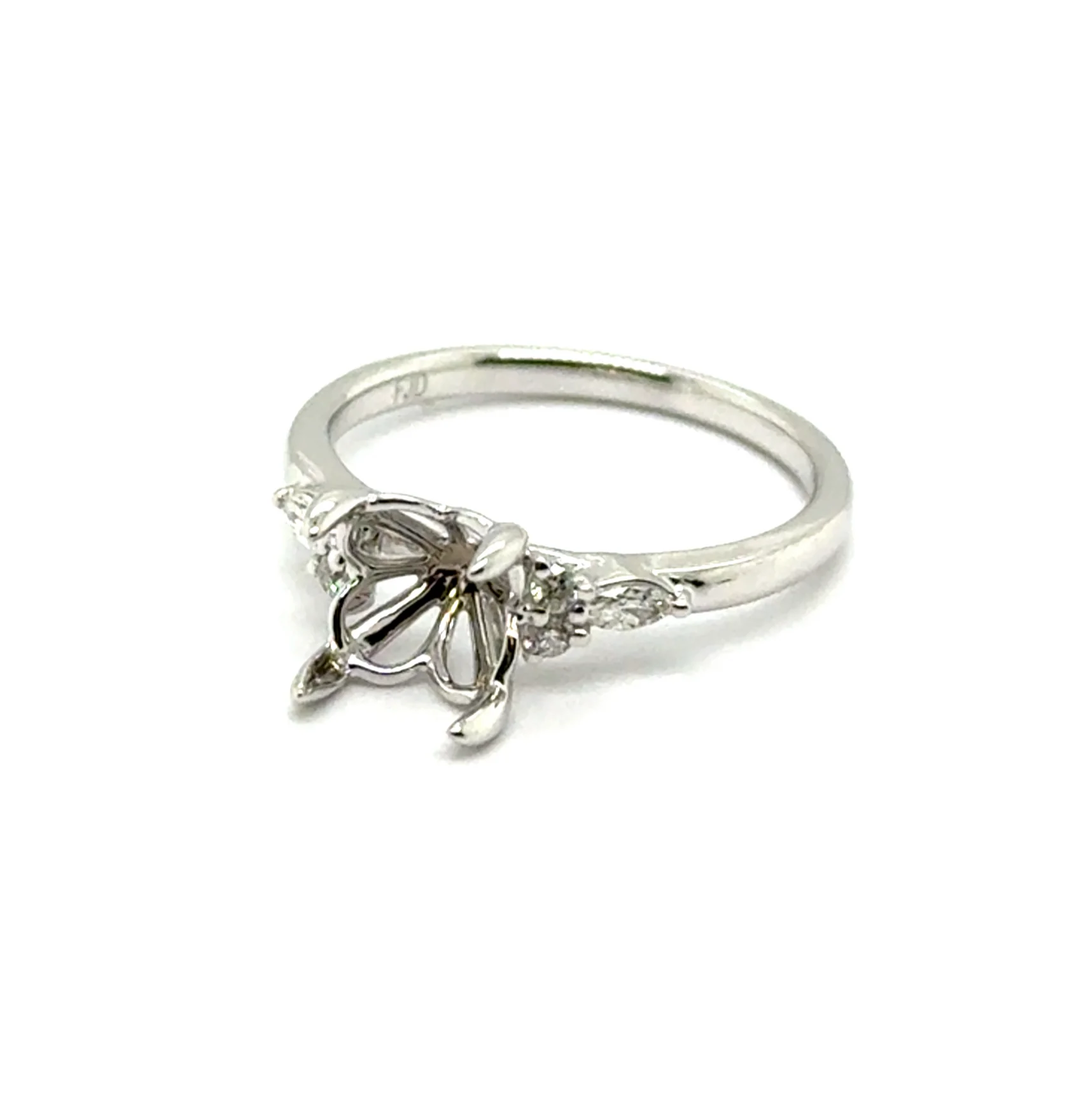 .16Ctw 14kt White Gold 8mm Center With Alternating Diamond Semi-Mount Ring