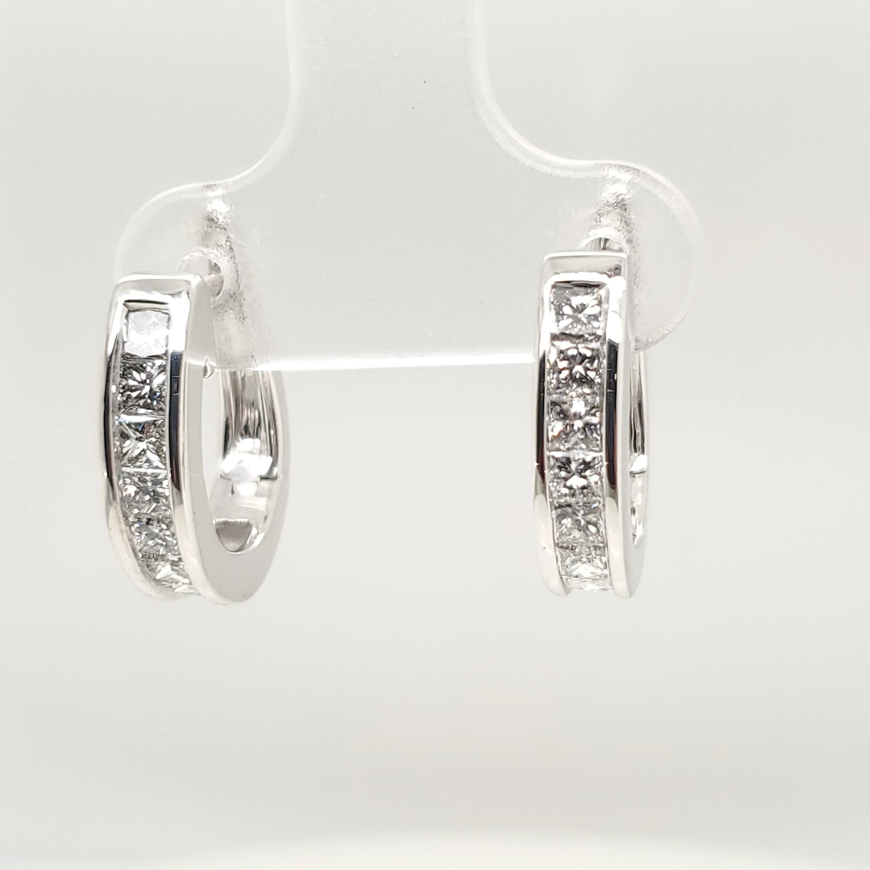 18kt White Gold Princess Cut Diamond Half Hoop Earrings