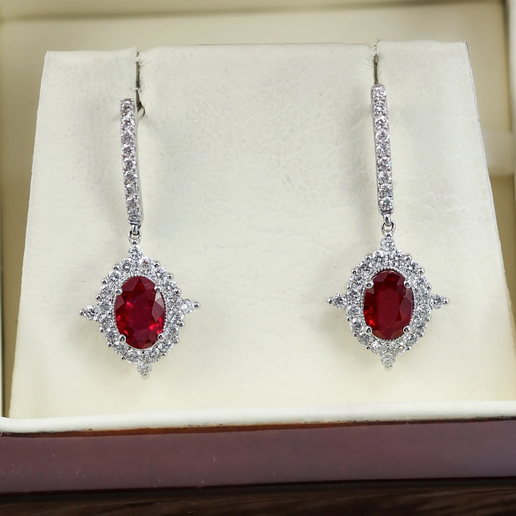 18Kt White Gold Ruby And Diamond Drop Earrings
