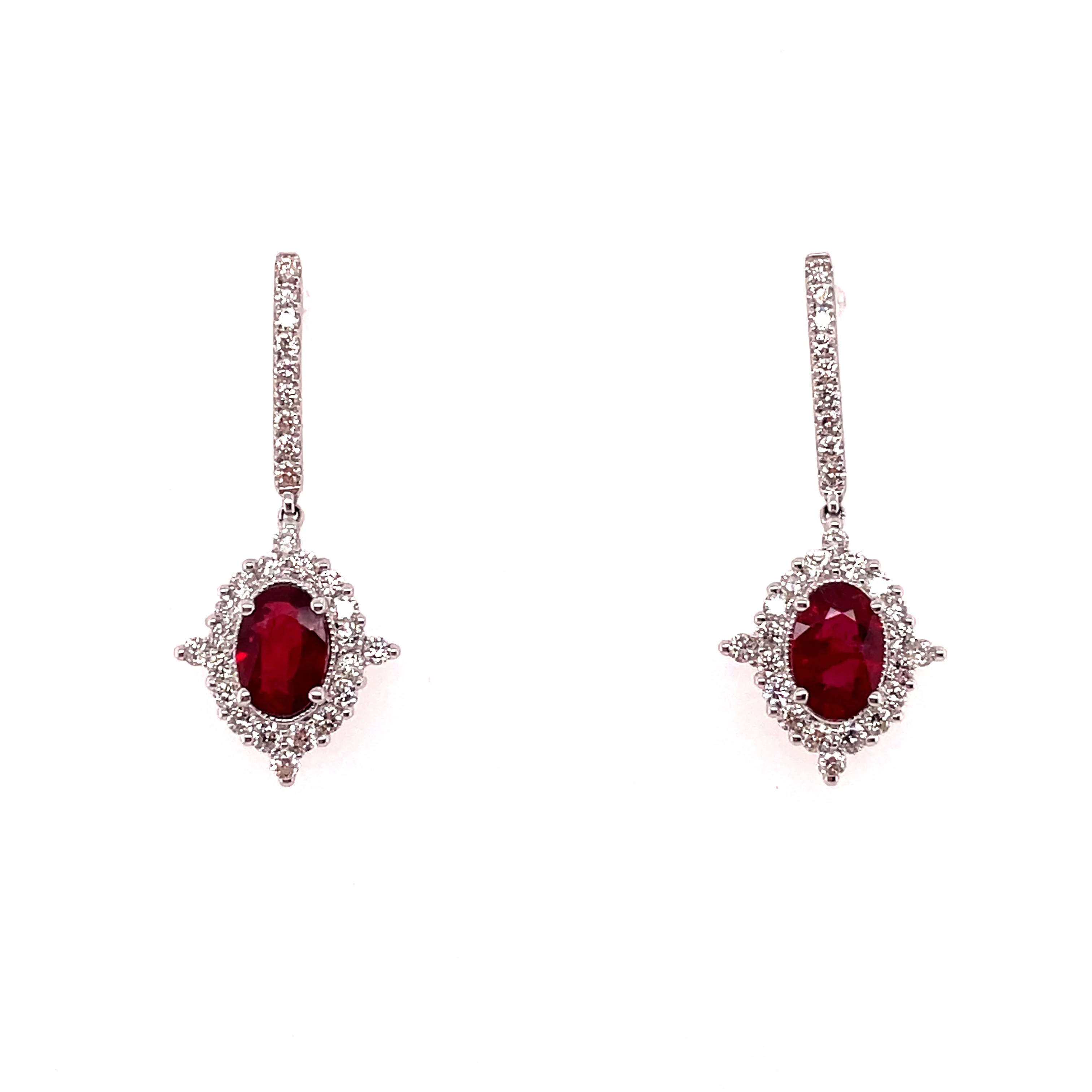 18Kt White Gold Ruby And Diamond Drop Earrings - Image 2