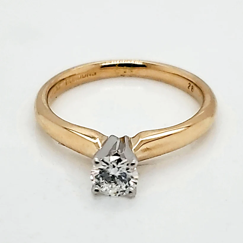 18Kt Yellow Gold and Platinum .28 Carat Round, Brilliant Cut Diamond Solitaire Engagement Ring