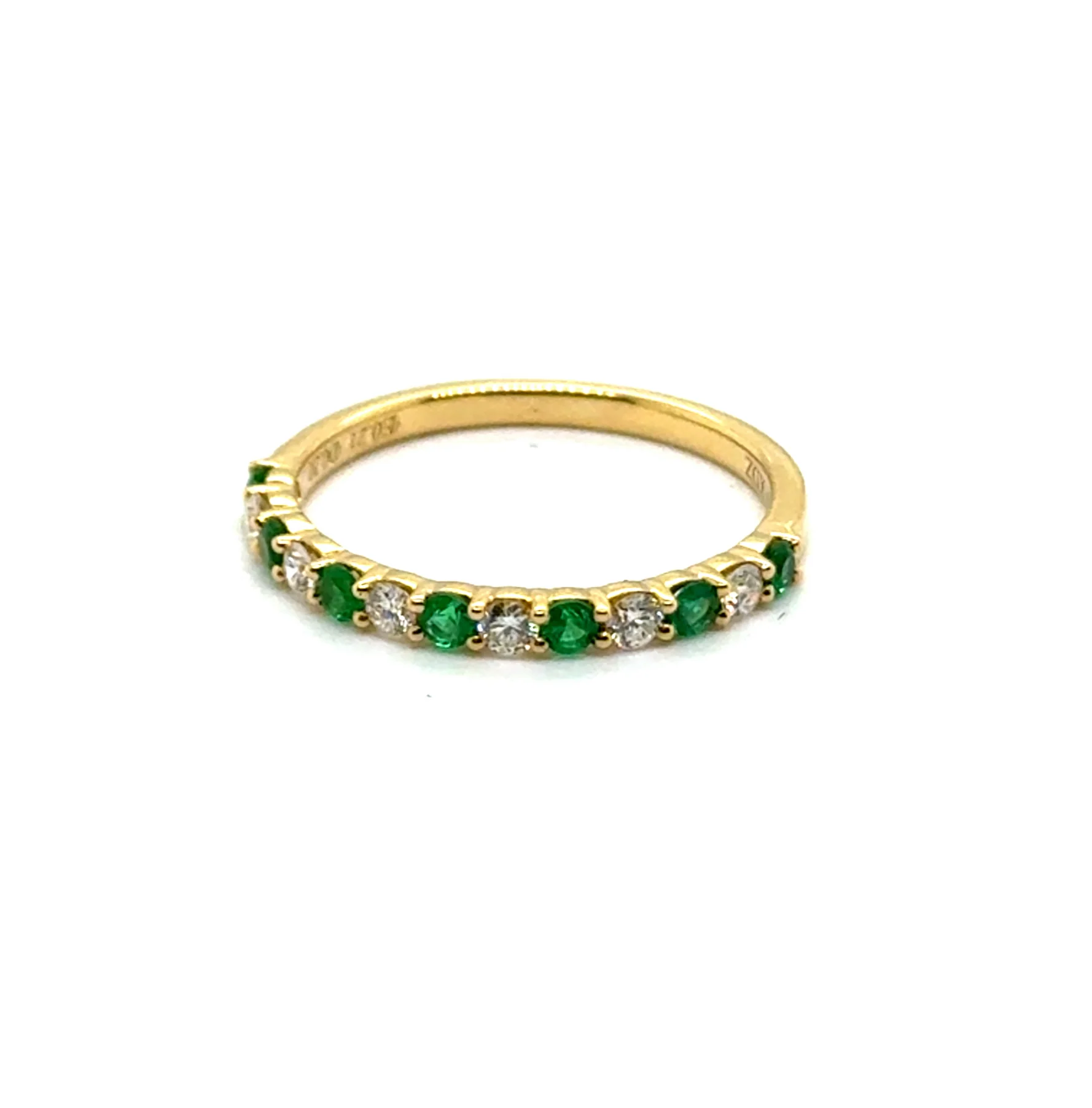 18kt Yellow Gold Emerald And Diamond Stackable Wedding Band
