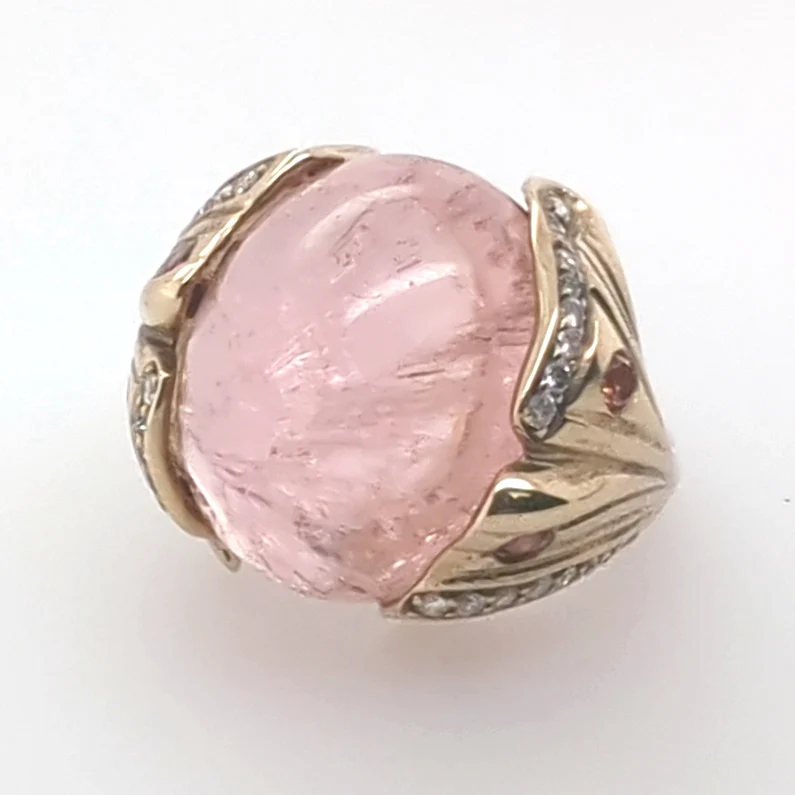 18Kt Yellow Gold Peach Tourmaline Ring With Peach And White Diamonds - Image 2