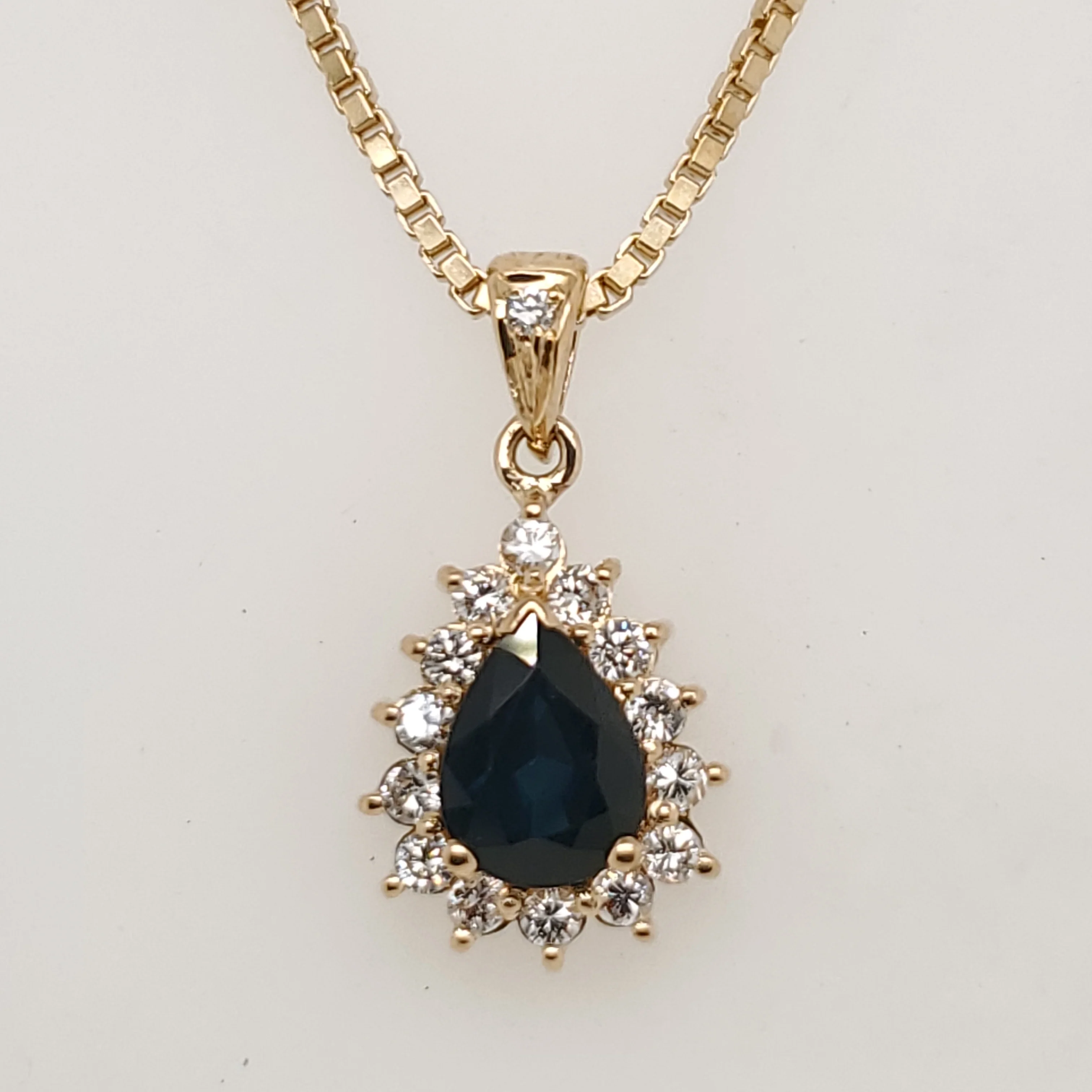 18kt Yellow Gold Sapphire And Diamond Pendant On Chain