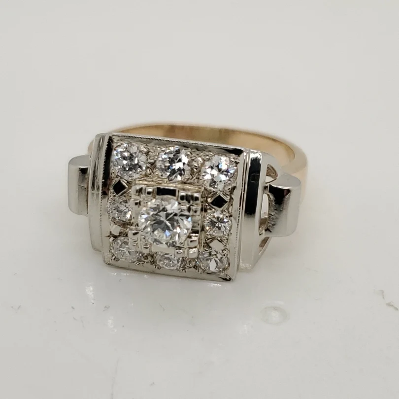 1940S Retro 14Kt White and Yellow Gold Diamond Ring