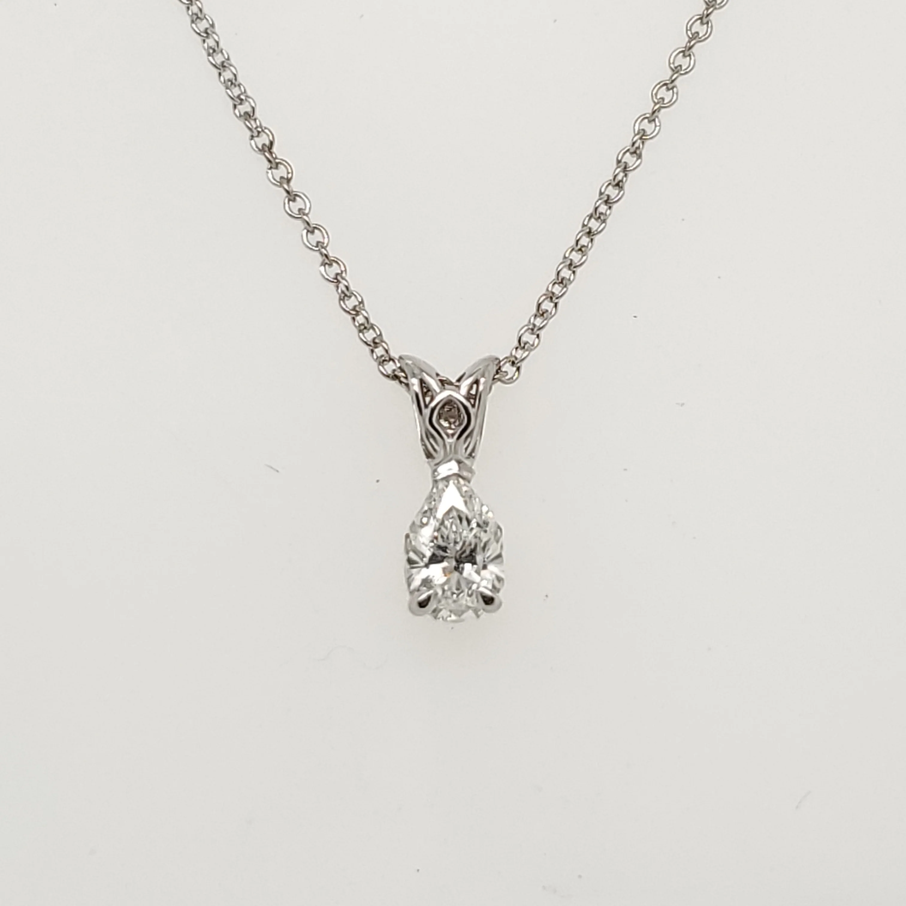 .35 Carat Straight Edge Pear Shaped Diamond Solitaire Pendant In 14Kt Gold