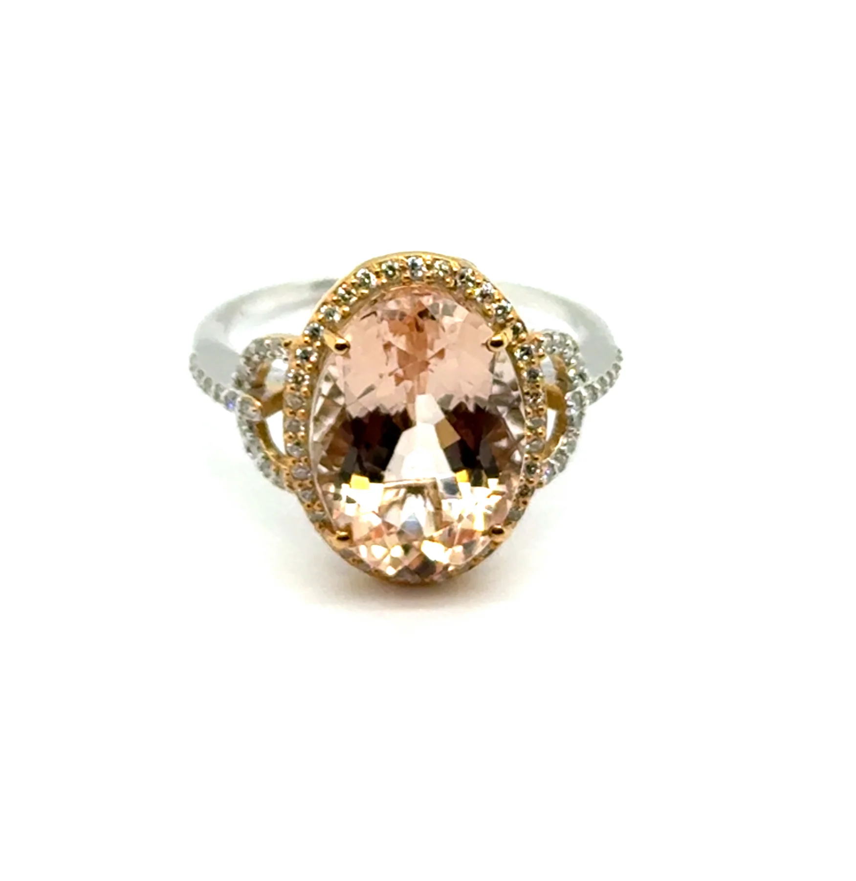 7.29 Cttw 14Kt White Gold Oval Morganie And Diamond Halo Gemstone Ring - Image 3
