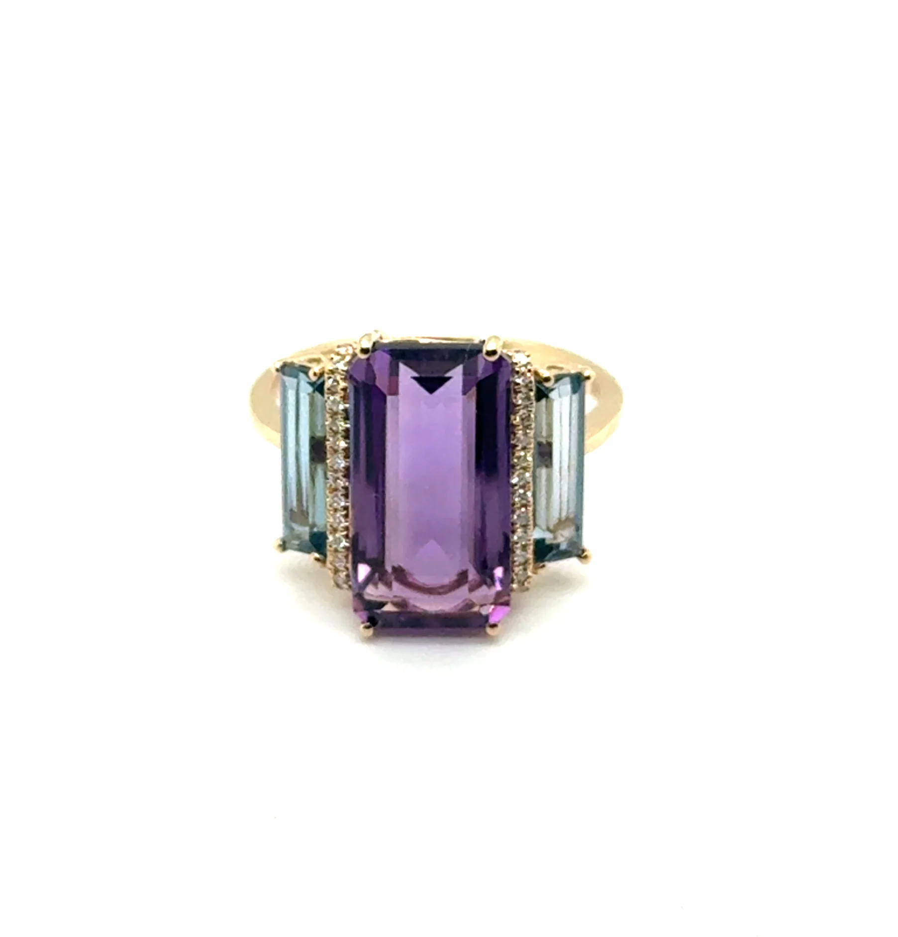 7.47 Cttw 14kt Yellow Gold Amethyst, London Blue Topaz, And Diamond Ring - Image 2