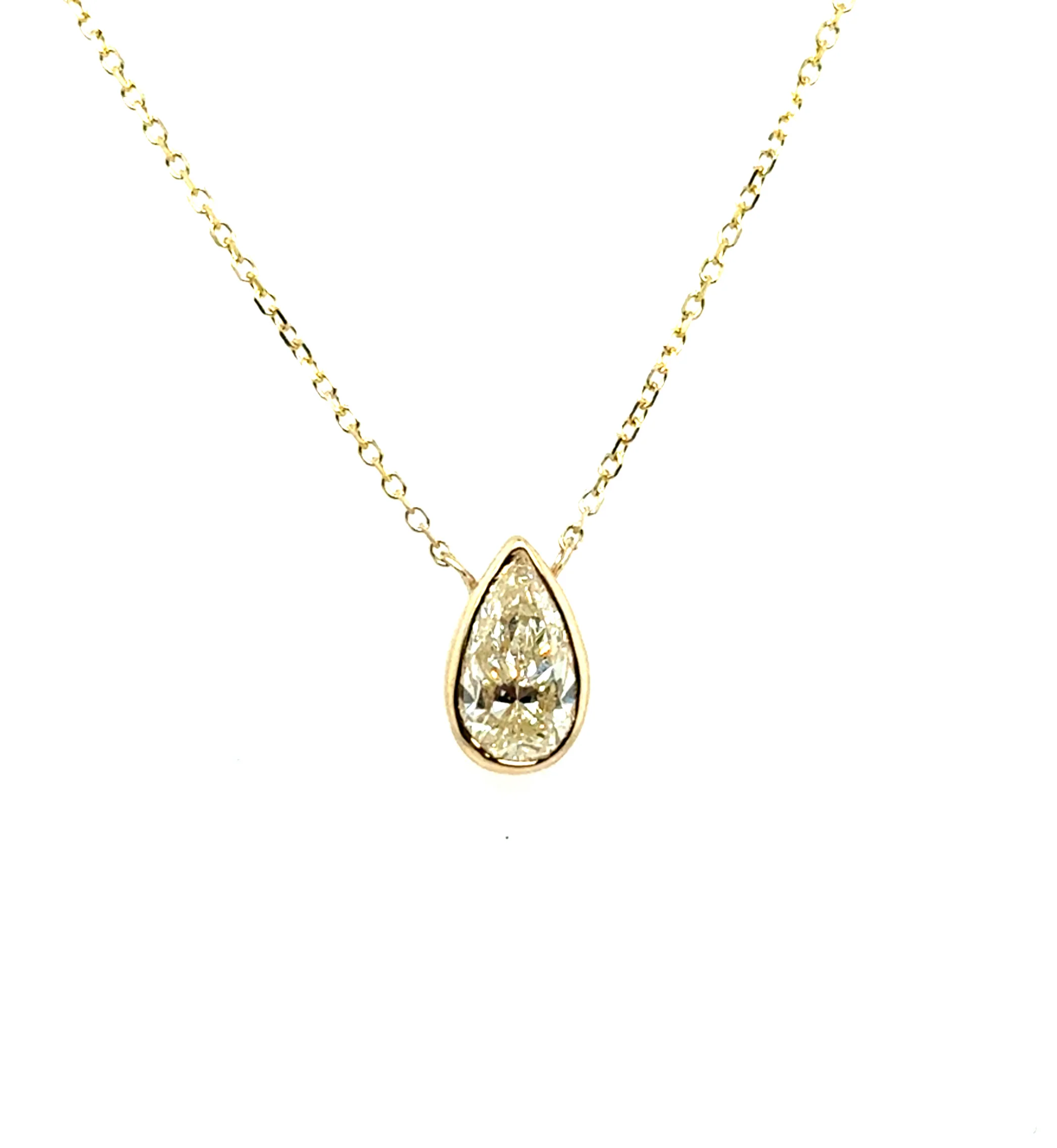 .87 Carat Pear Shaped Diamond Solitaire Pendant in 14Kt Yellow Gold