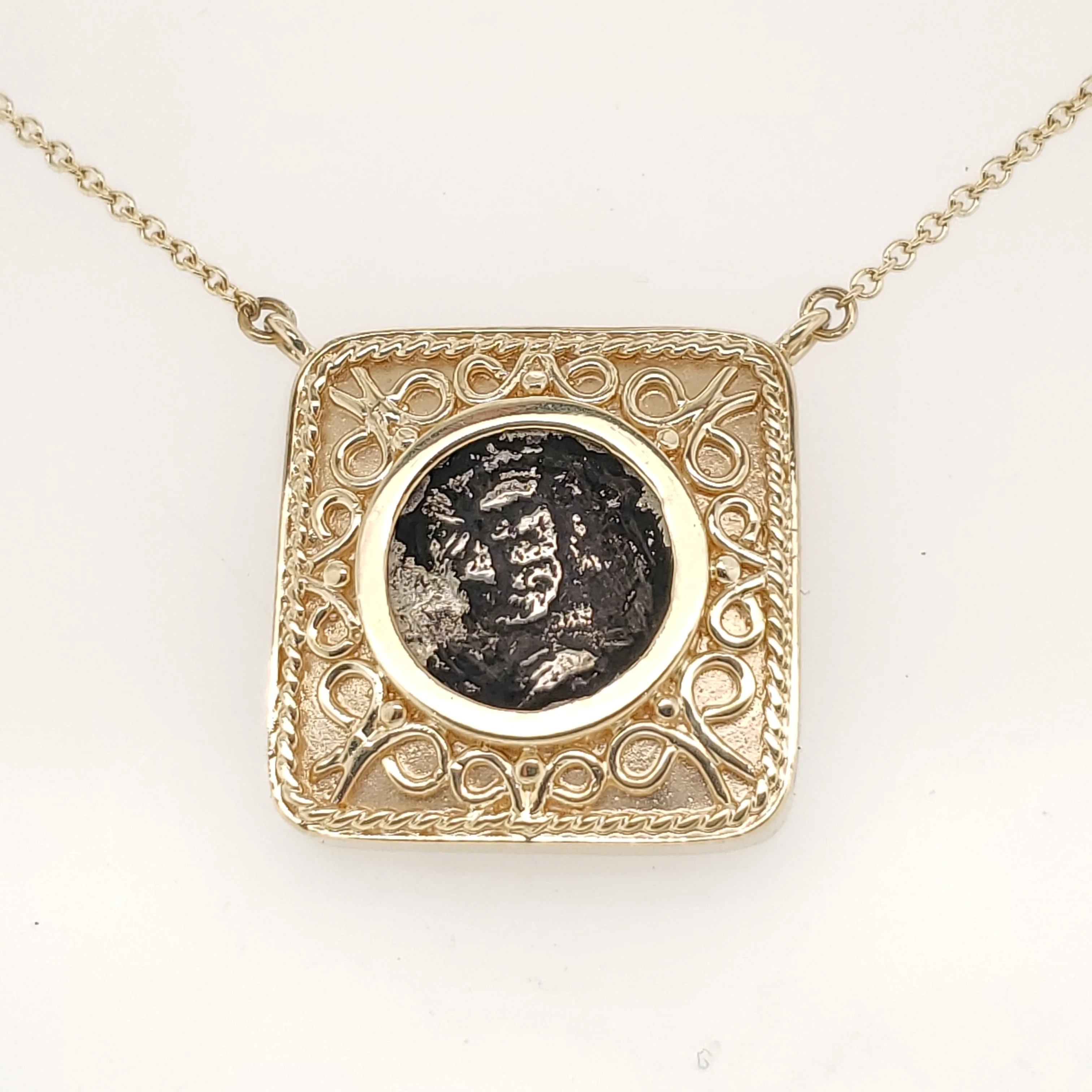 Ancient Roman Coin 14Kt Yellow Gold Pendant Necklace